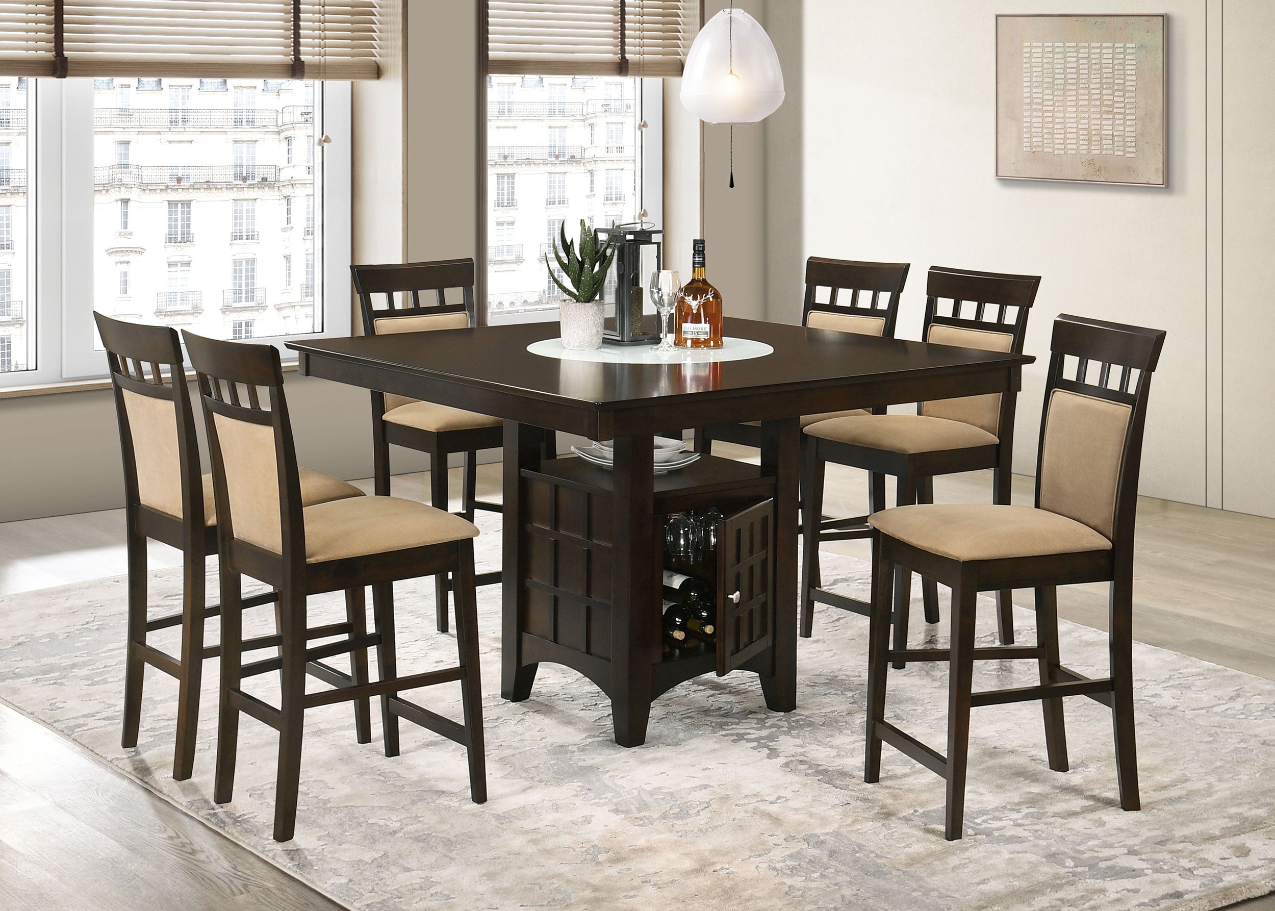 Best Furniture Outlet - Coaster - Gabriel 7-piece Square Counter Height Dining Set Cappuccino - 100438-S7A