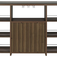 Evelio 6-shelf Glass Top Home Bar Wine Cabinet Walnut