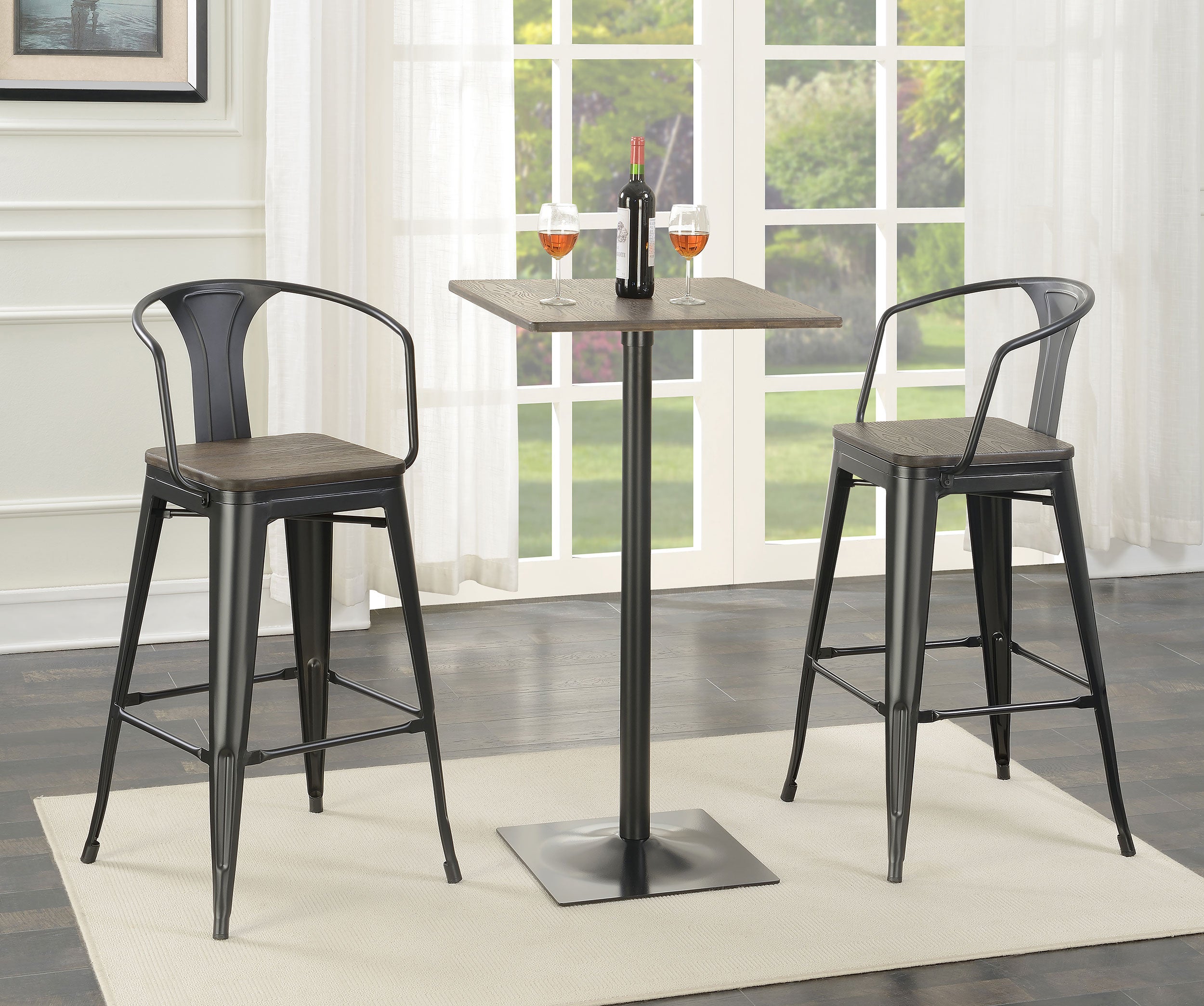 Best Furniture Outlet - Coaster - Cavalier 3-piece Square Bar Table Set Dark Elm and Black - 100730-S3