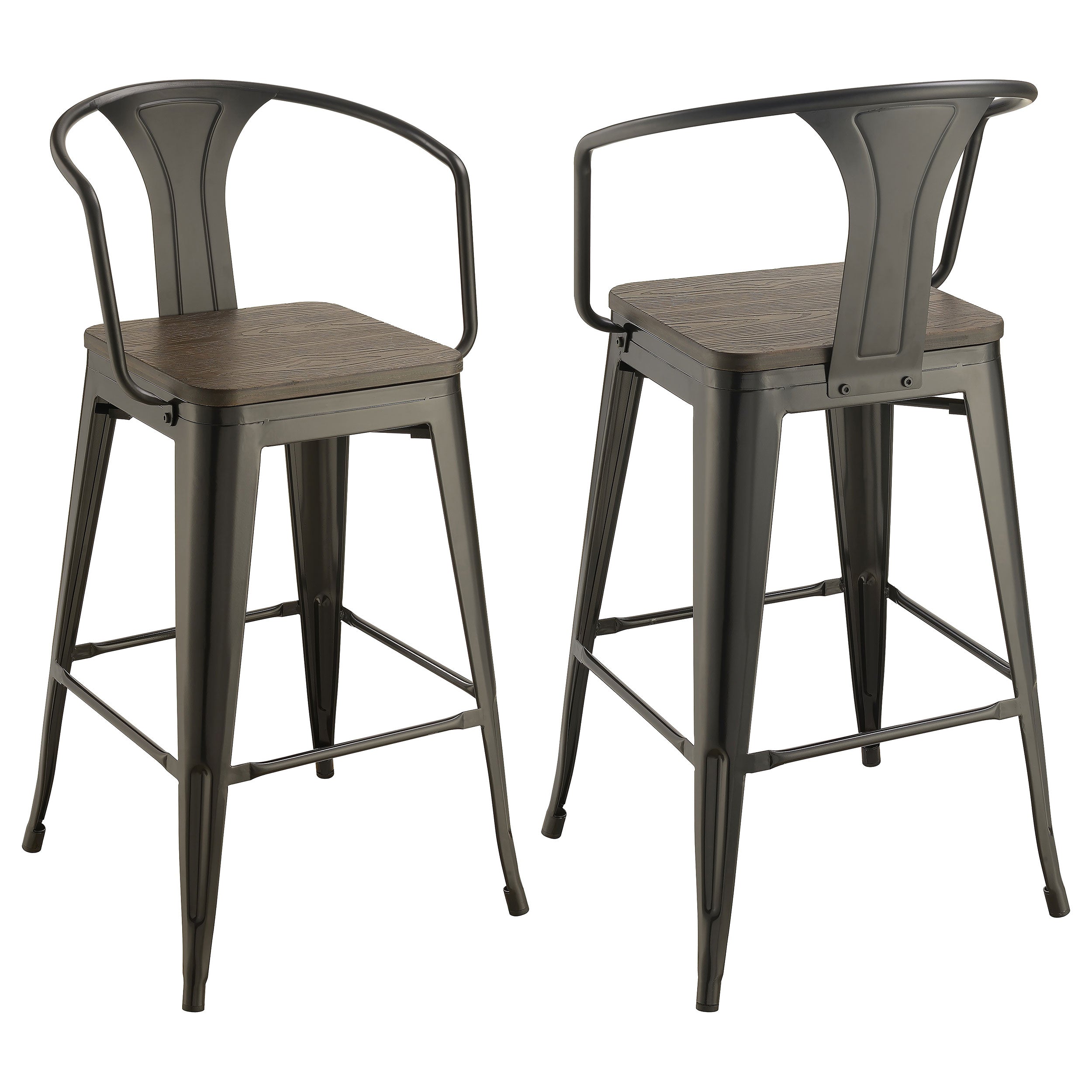 Best Furniture Outlet - Coaster - Cavalier Metal Bar Chair Dark Elm and Matte Black (Set of 2) - 100737