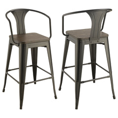 Best Furniture Outlet - Coaster - Cavalier Metal Bar Chair Dark Elm and Matte Black (Set of 2) - 100737