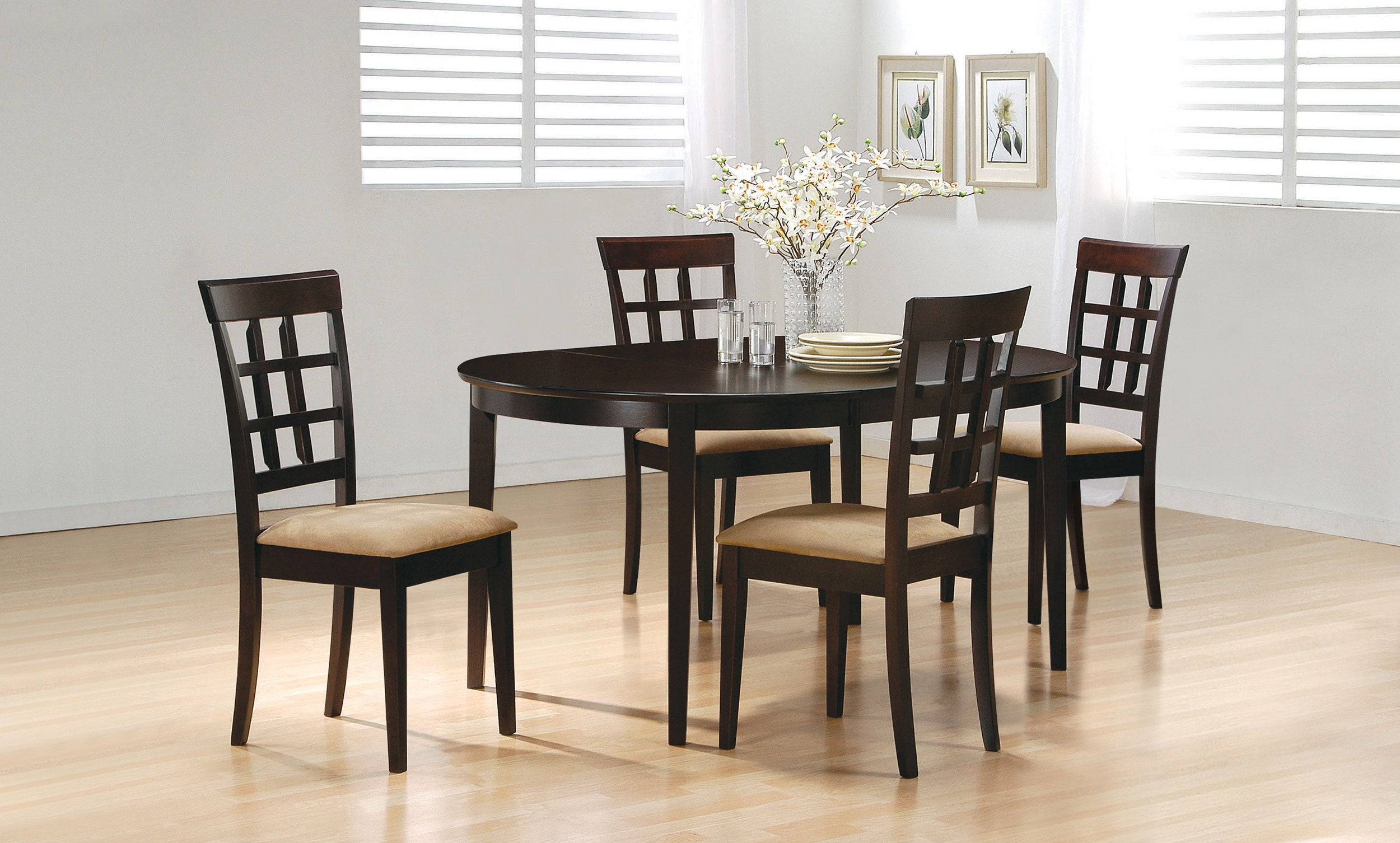 Best Furniture Outlet - Coaster - Gabriel 5-piece Extension Leaf Dining Table Set Cappuccino - 100770-S5