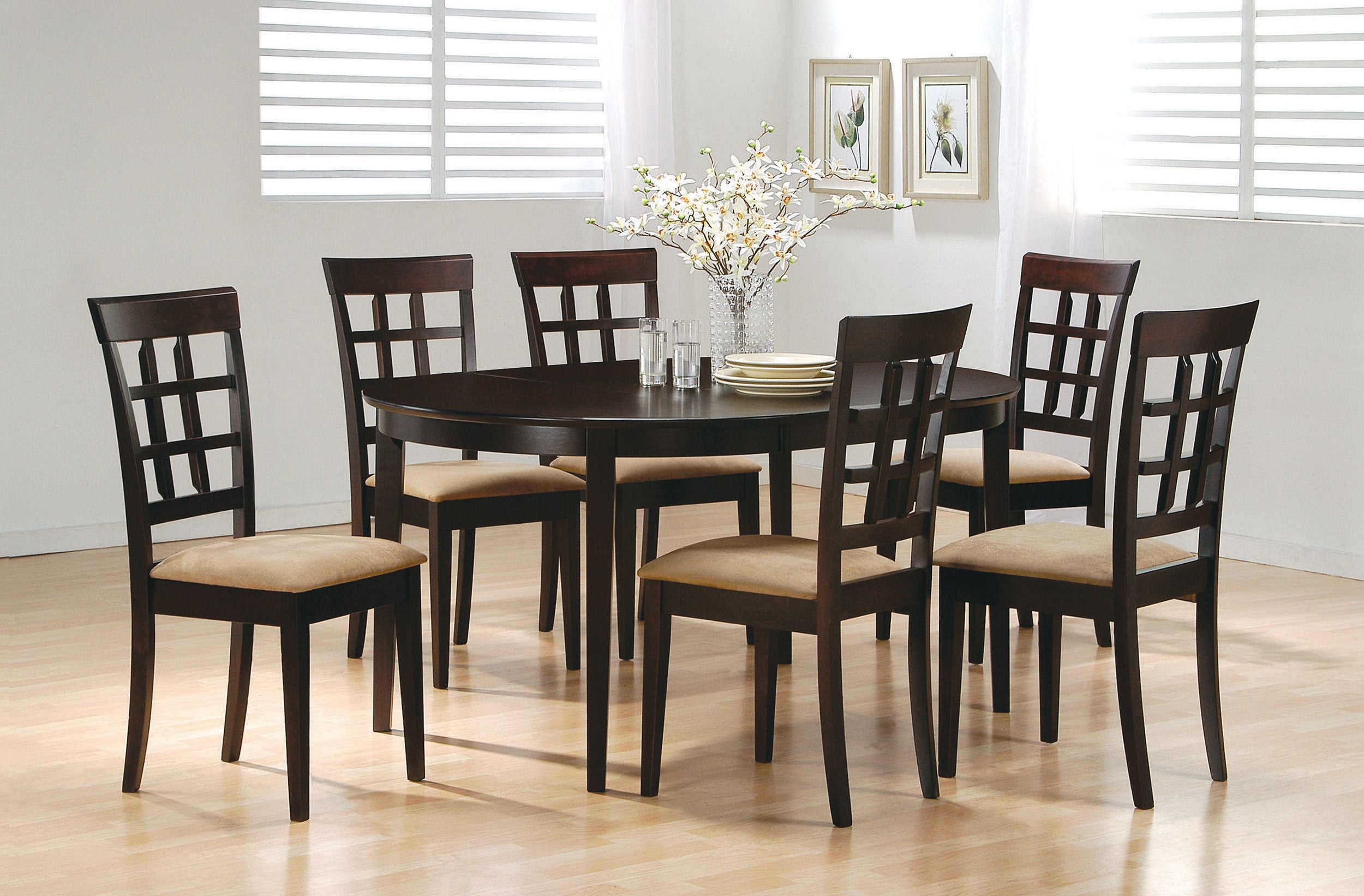 Best Furniture Outlet - Coaster - Gabriel 7-piece Extension Leaf Dining Table Set Cappuccino - 100770-S7