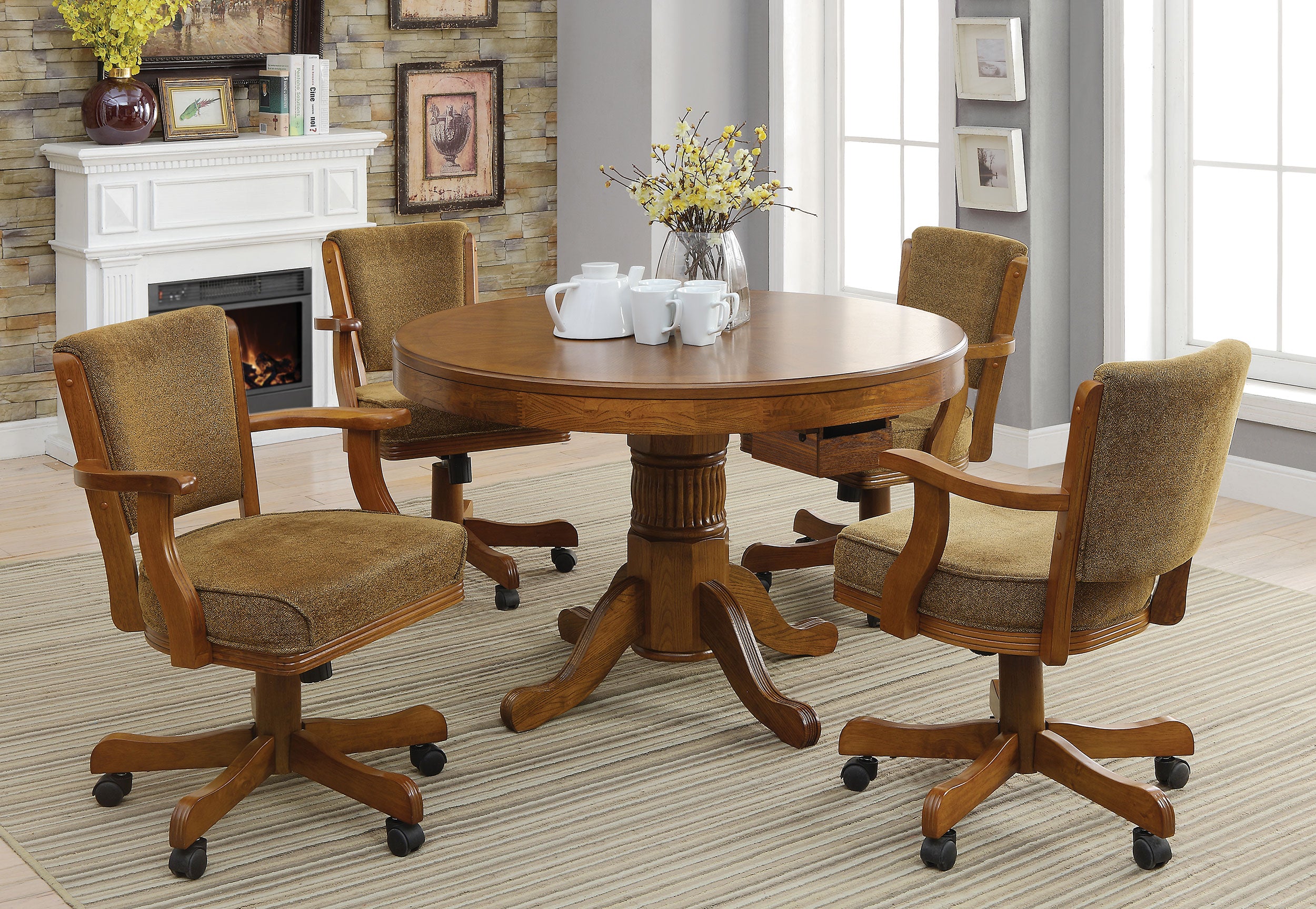 Best Furniture Outlet - Coaster - Mitchell 5-piece 3-in-1 Dining and Game Table Set Amber - 100951-S5