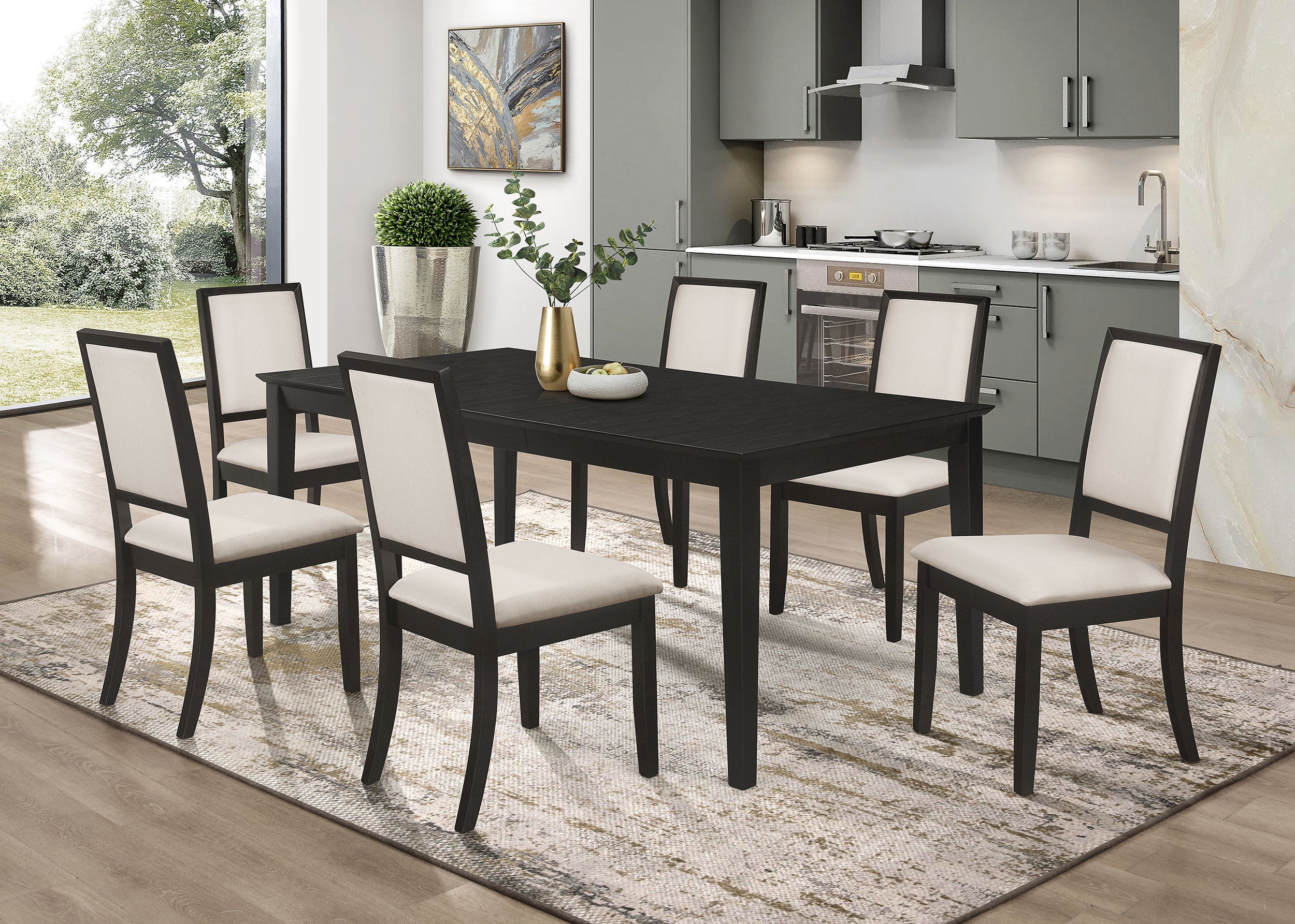 Best Furniture Outlet - Coaster - Louise 7-piece Rectangular Extension Leaf Dining Set Black - 101561-S7