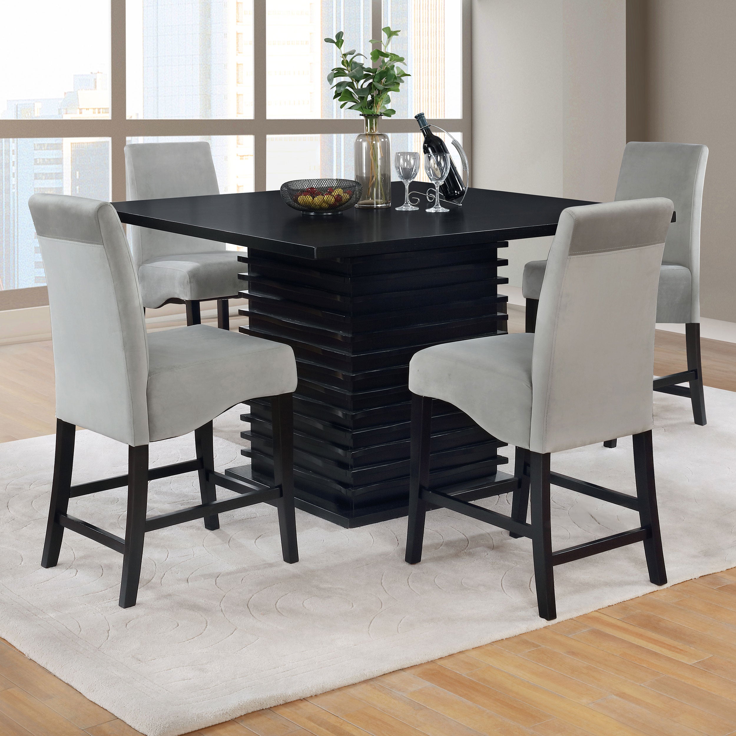 Best Furniture Outlet - Coaster - Stanton 5-piece Square Counter Height Dining Table Set Grey - 102068-S5