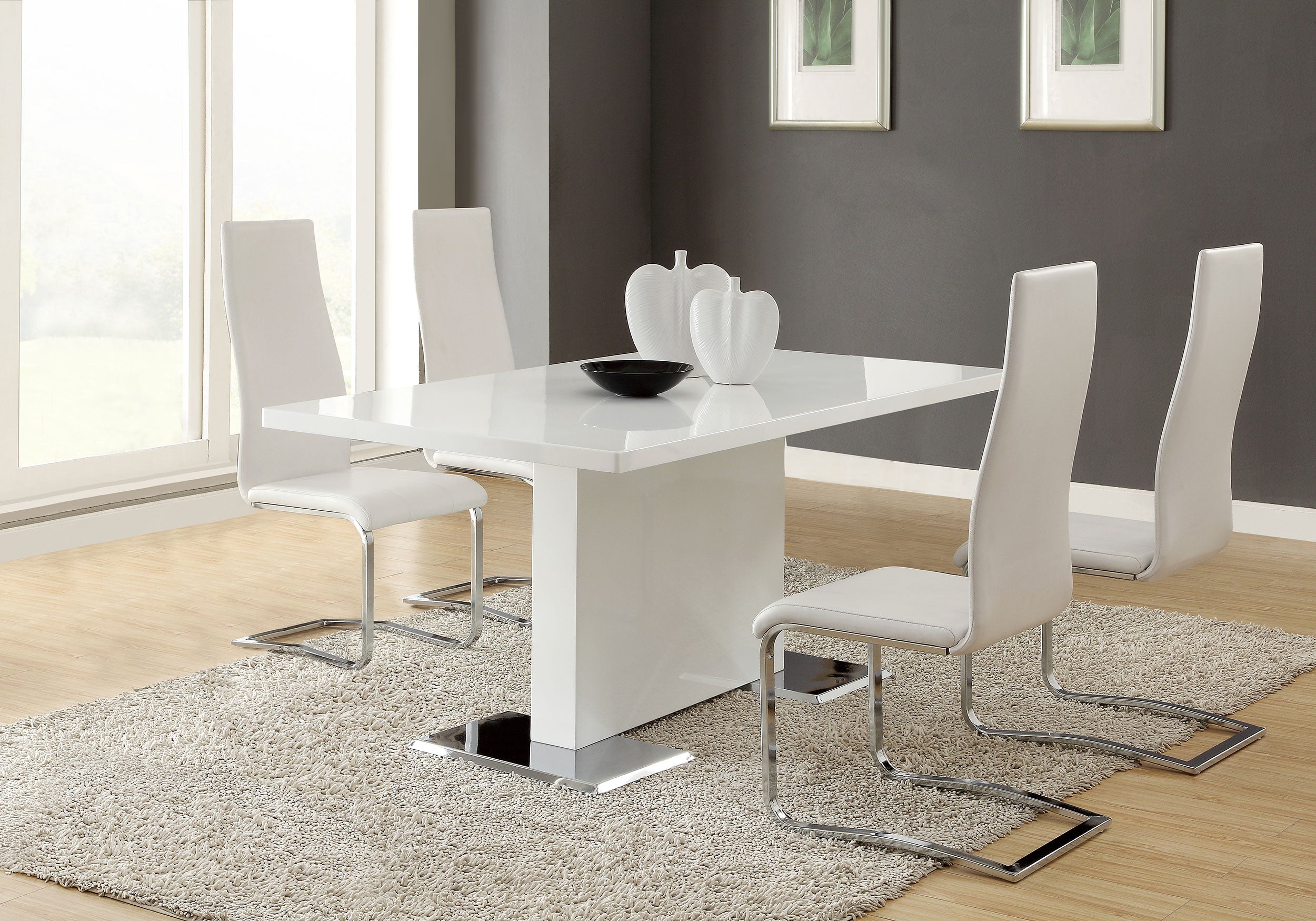 Best Furniture Outlet - Coaster - Anges 5-piece Dining Table Set White High Gloss and White - 102310-S5W