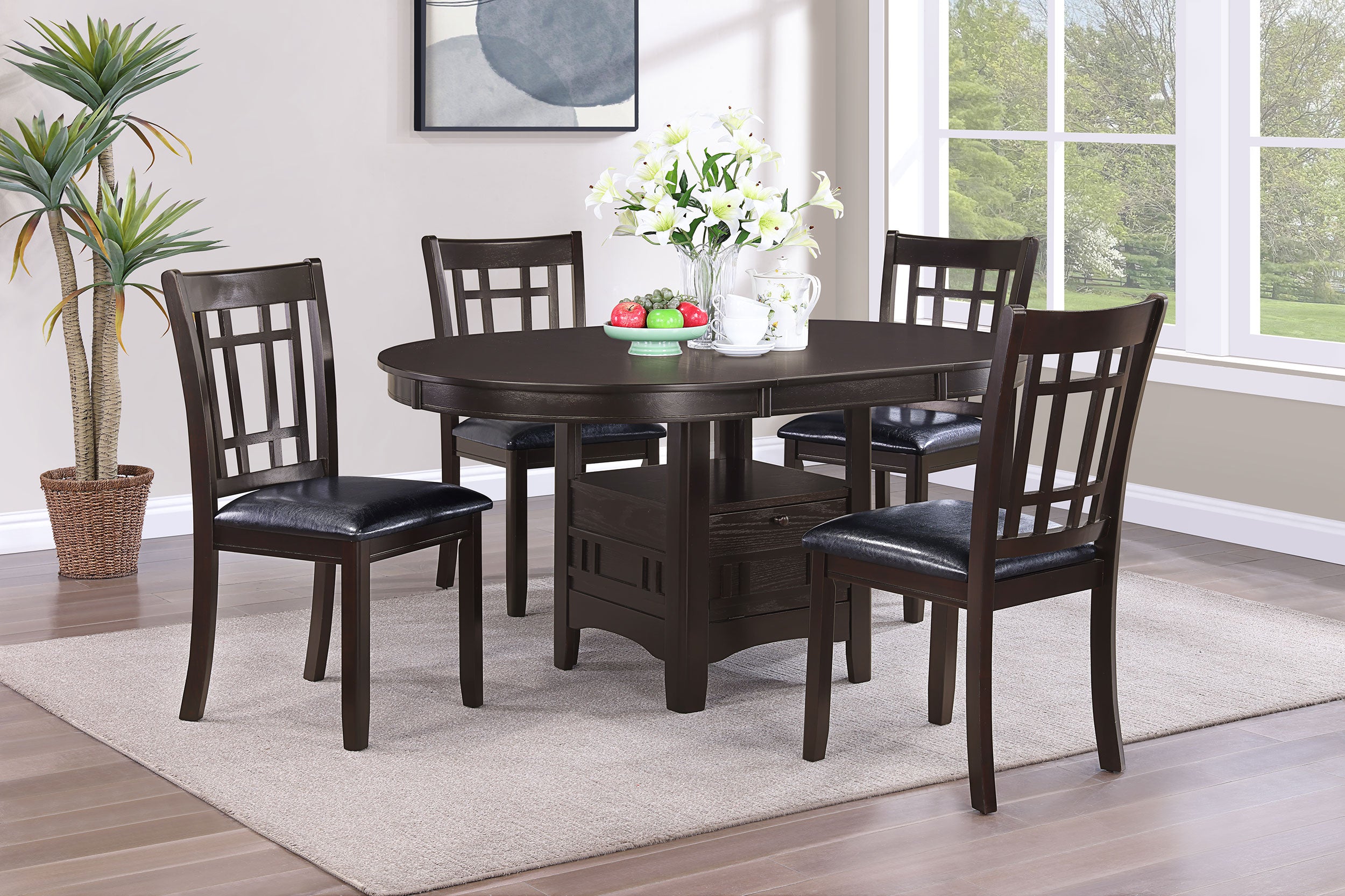 Best Furniture Outlet - Coaster - Lavon 5-piece Oval Extension Leaf Dining Set Espresso - 102671-S5