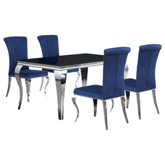 Carone 5-piece 61-inch Rectangular Black Glass Dining Set Blue