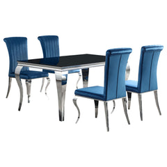 Carone 5-piece 61-inch Rectangular Black Glass Dining Set Teal