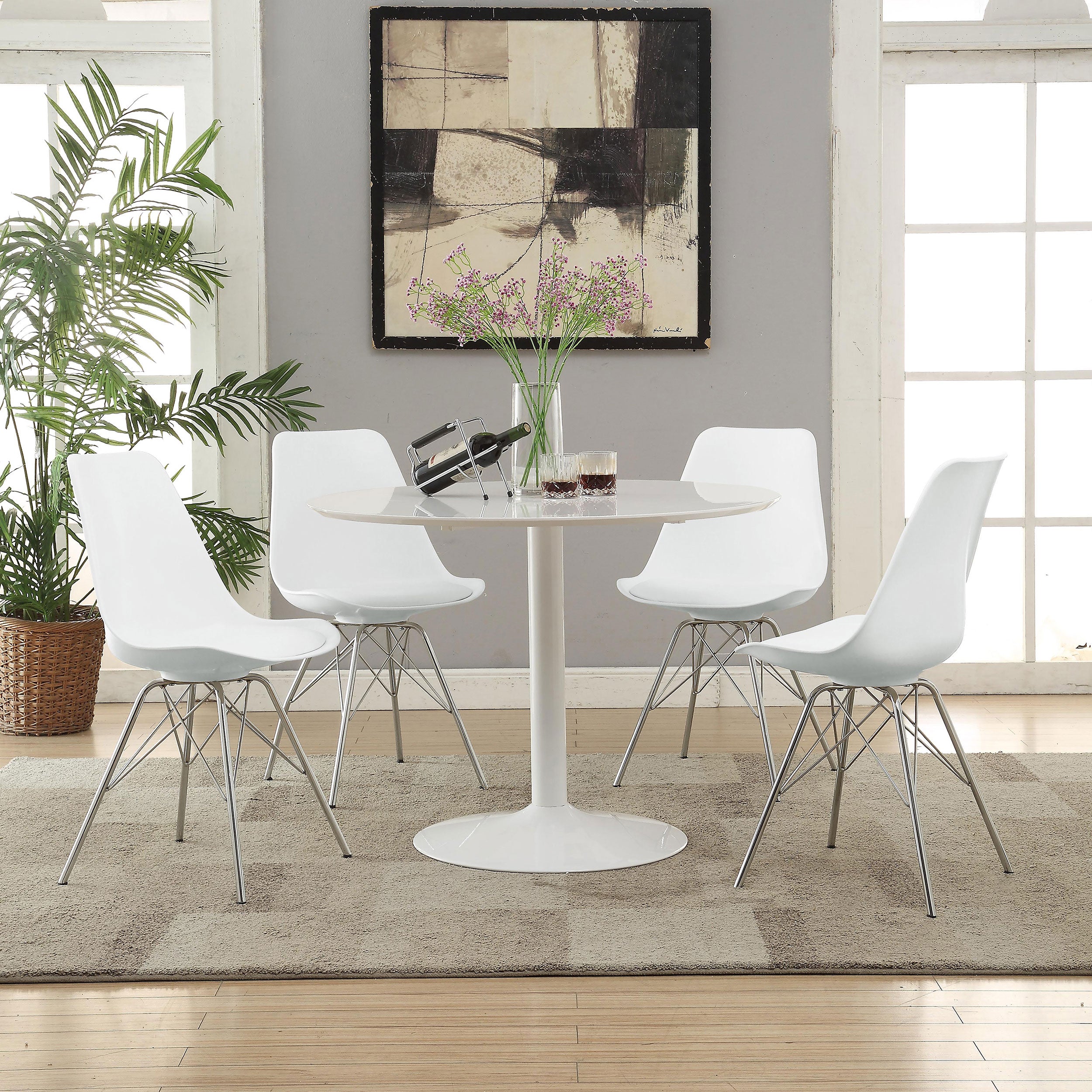 Best Furniture Outlet - Coaster - Lowry 5-piece Round Dining Table Set White - 105261-S5W