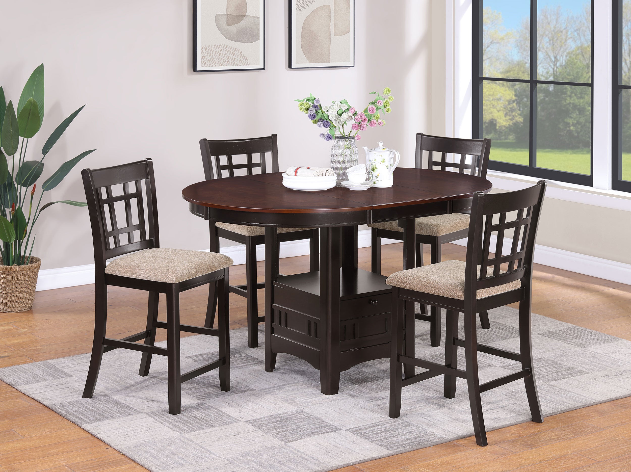 Best Furniture Outlet - Coaster - Lavon 5-piece Oval Counter Height Dining Set Light Chestnut - 105278-S5