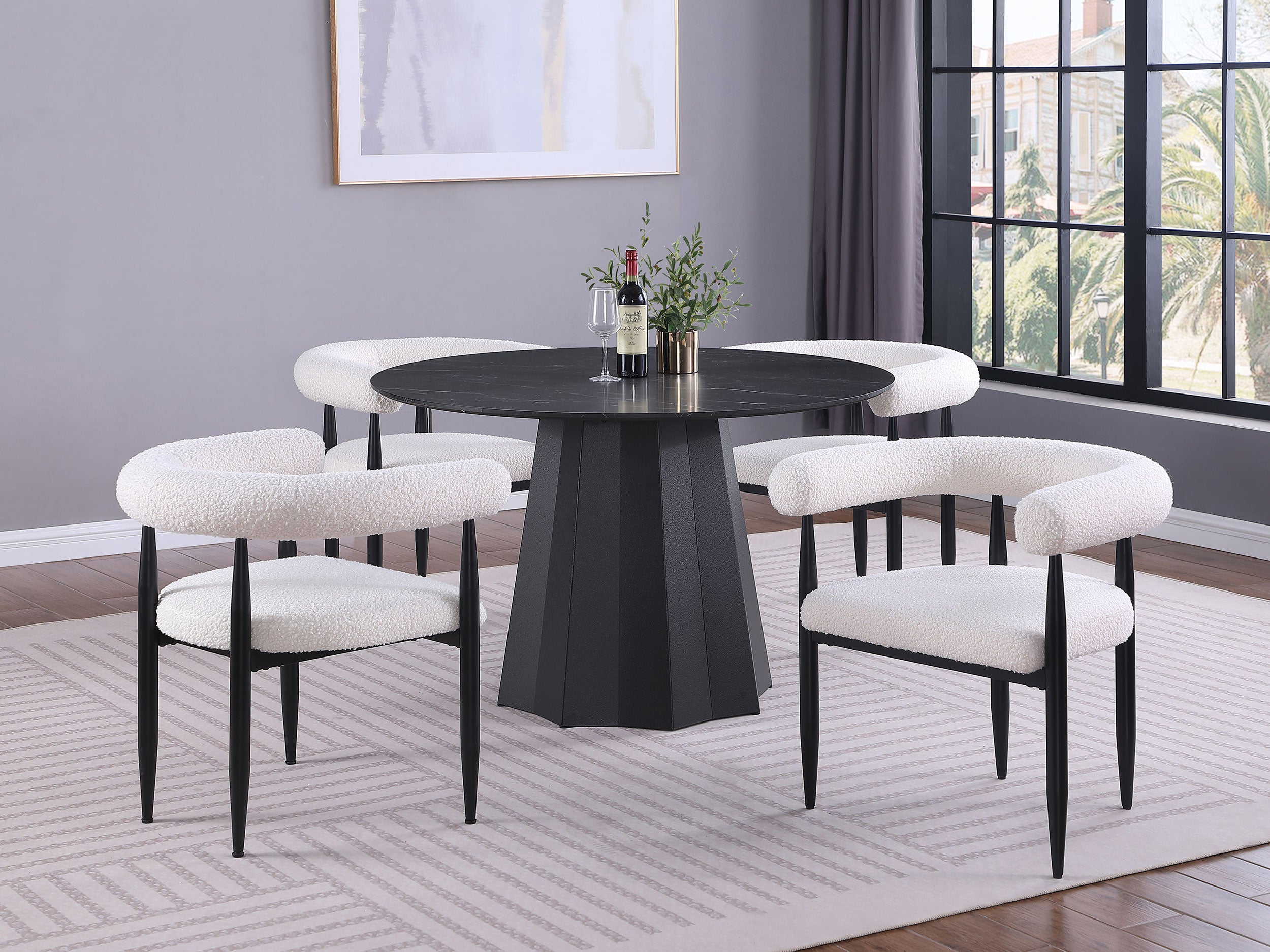 Best Furniture Outlet - Coaster - Camden 5-piece Round Faux Marble Top Dining Table Set Black - 105780-S5