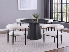 Best Furniture Outlet - Coaster - Camden 5-piece Round Faux Marble Top Dining Table Set Black - 105780-S5