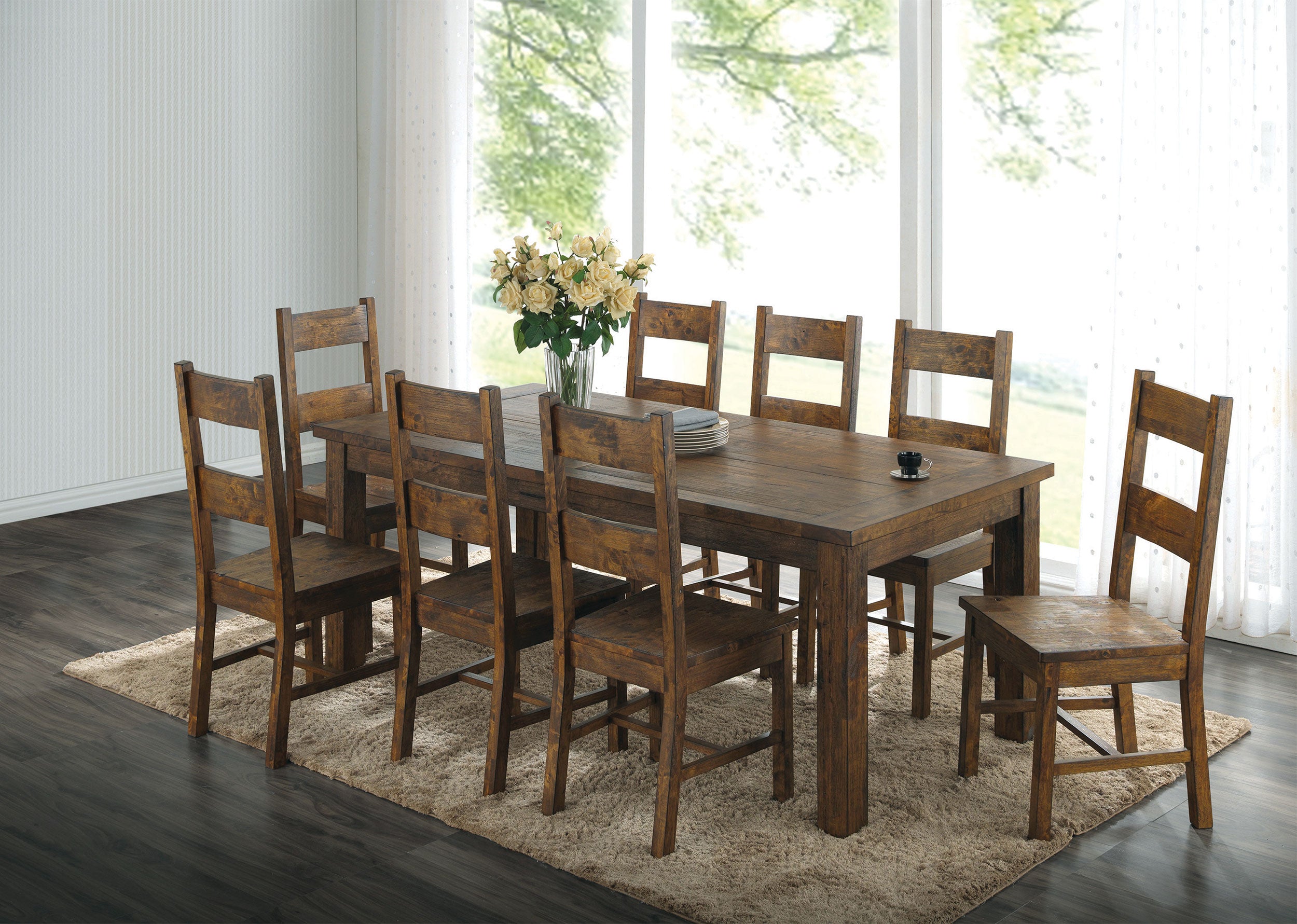 Best Furniture Outlet - Coaster - Coleman 9-piece Rectangular Dining Set Rustic Golden Brown - 107041-S9