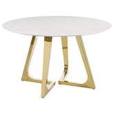 Best Furniture Outlet - Coaster - Gwynn Round 51-inch Marble Stainless Steel Dining Table Gold - 107171