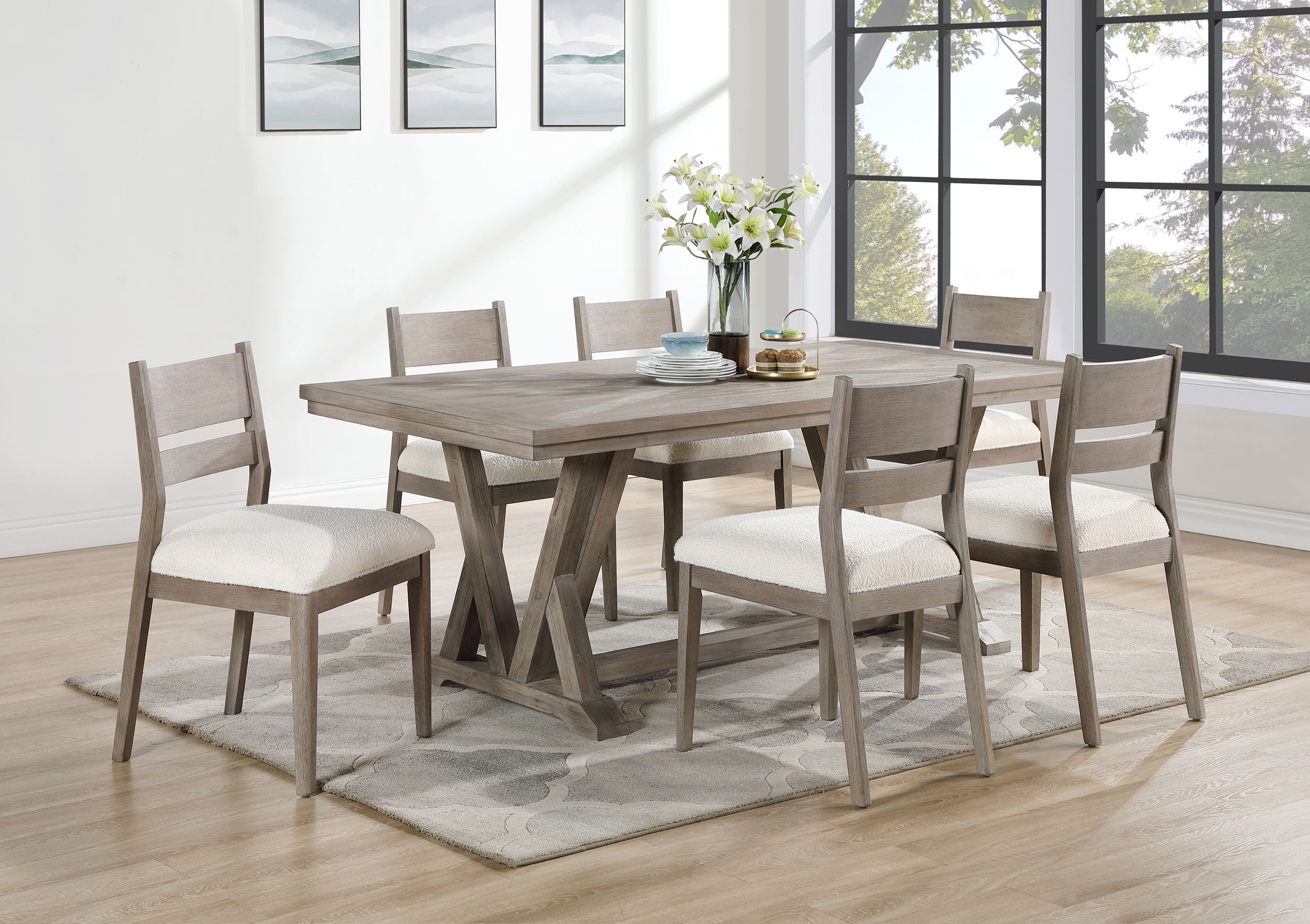 Best Furniture Outlet - Coaster - Cornelia 7-piece Rectangular Dining Table Set Coastal Grey - 107441-S7