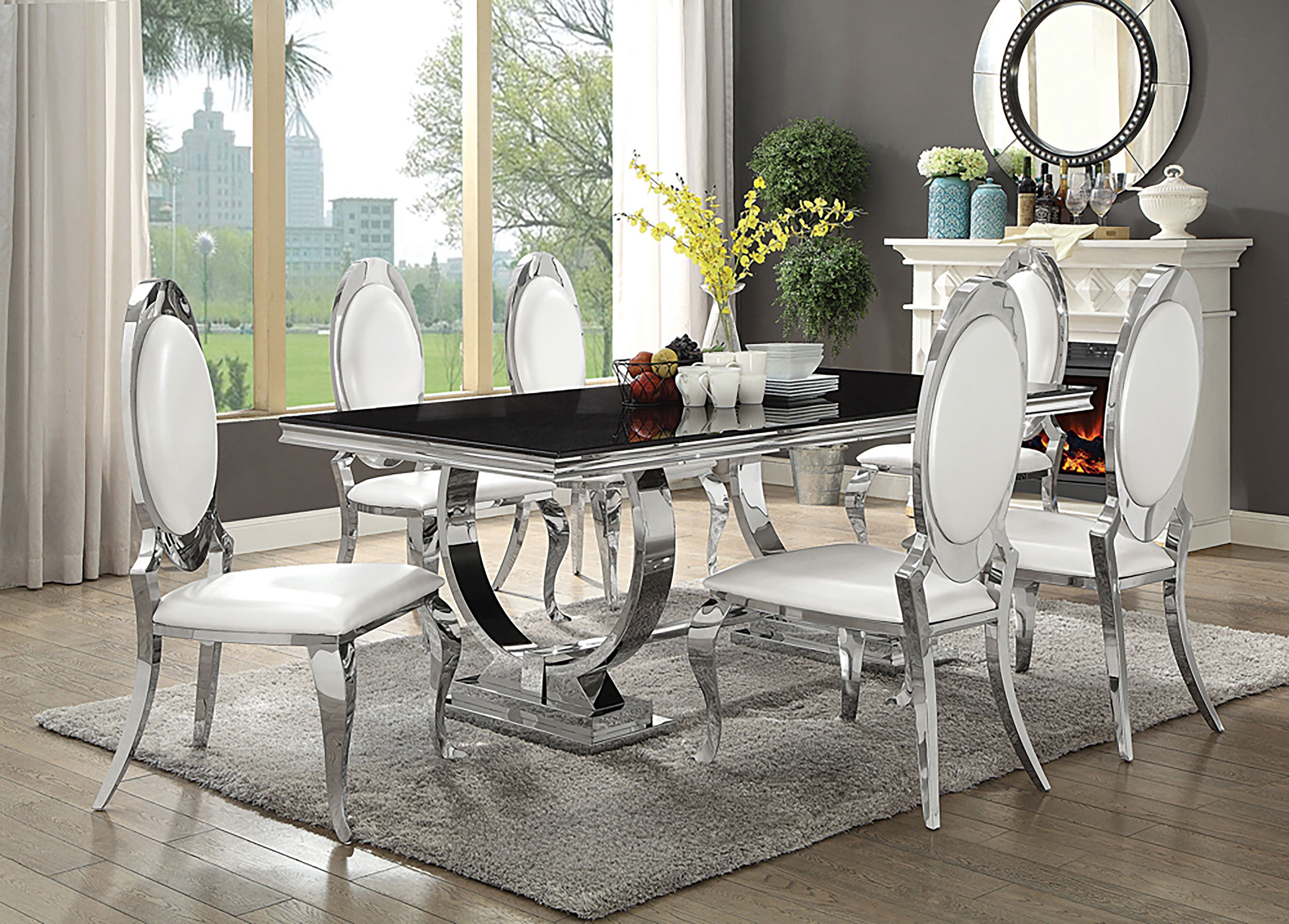 Best Furniture Outlet - Coaster - Antoine 5-piece Rectangular Glass Top Dining Set Chrome - 107871-S5