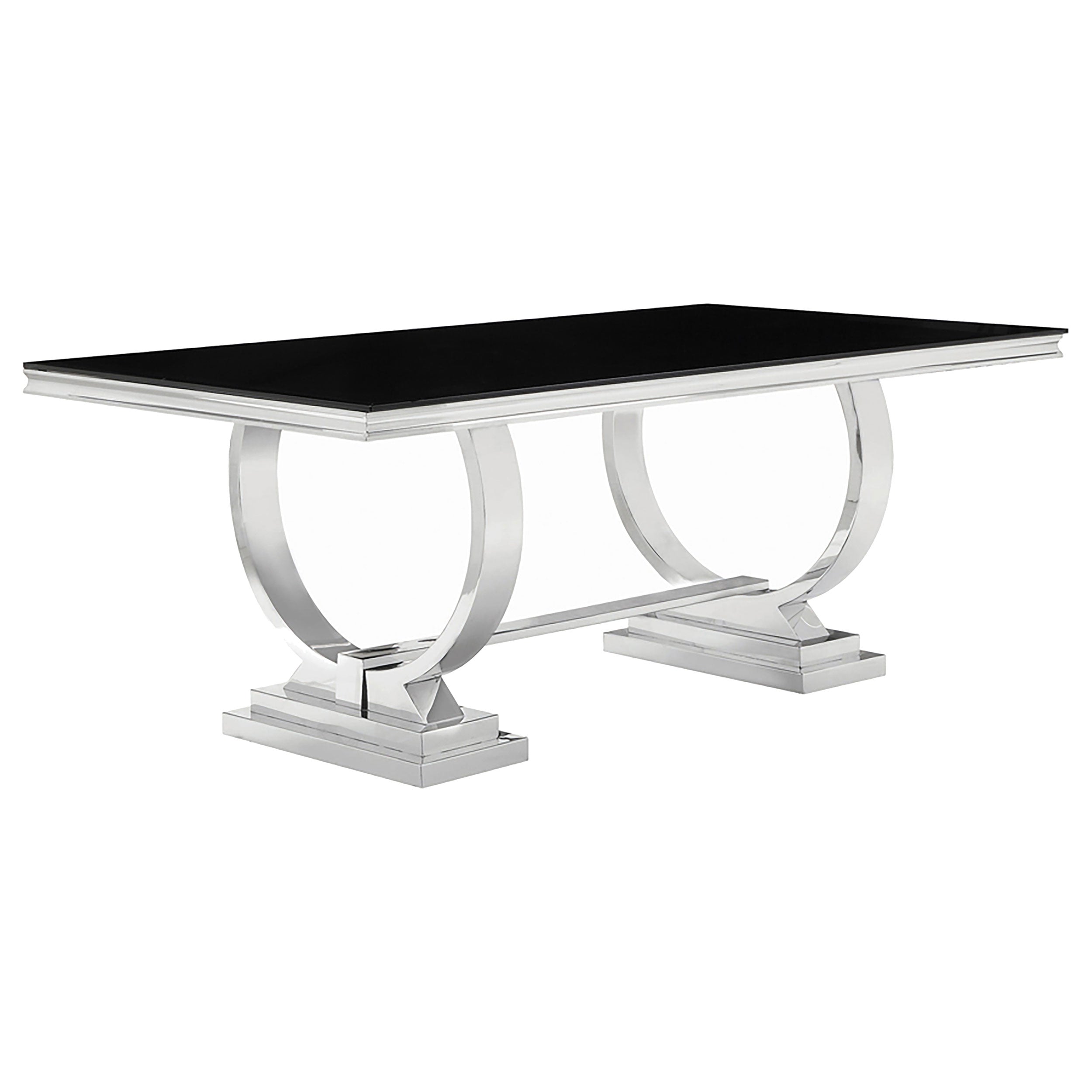 Best Furniture Outlet - Coaster - Antoine Rectangular 95-inch Glass Top Dining Table Black - 107871