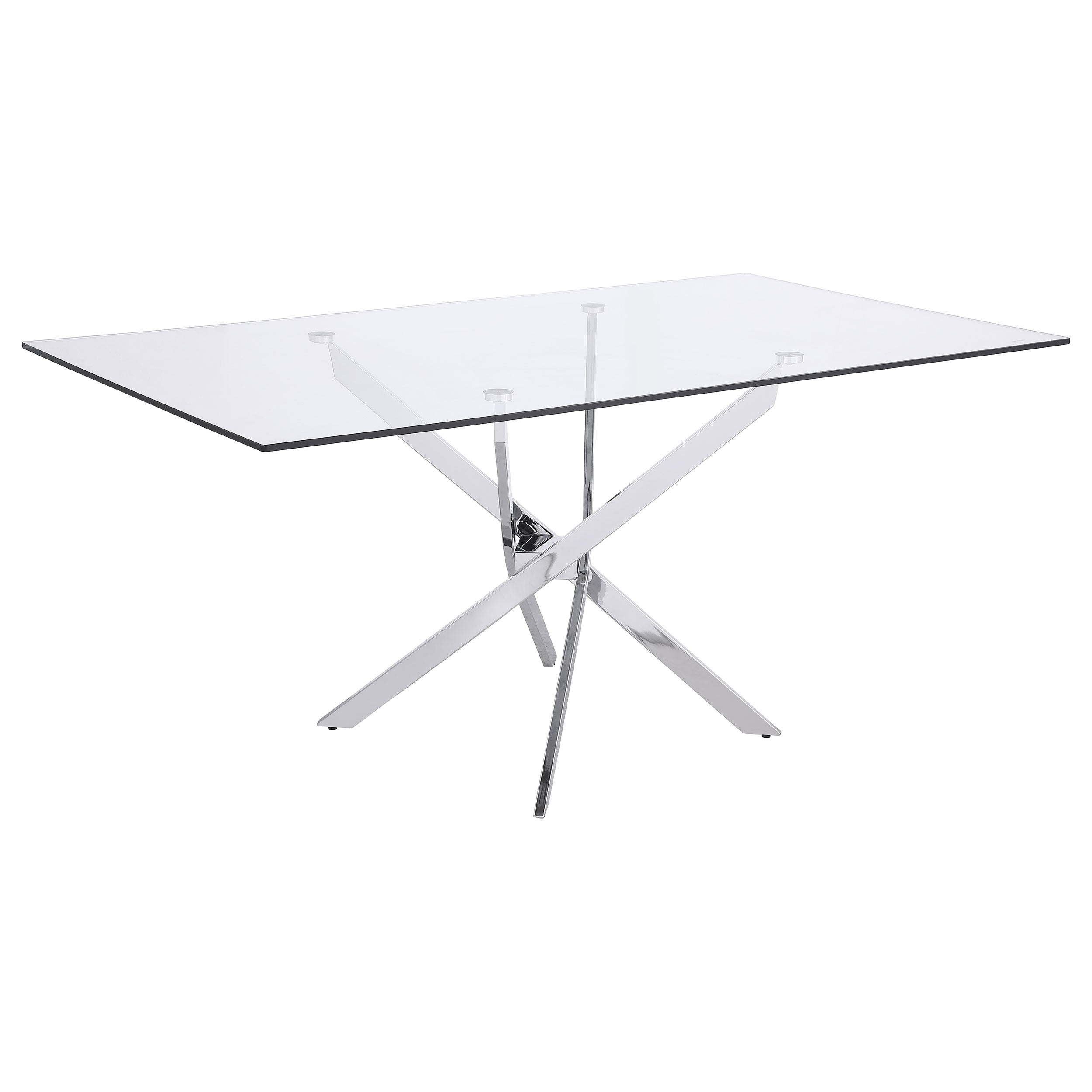 Best Furniture Outlet - Coaster - Carmelo Rectangular 66-inch Glass Top Dining Table Chrome - 107931