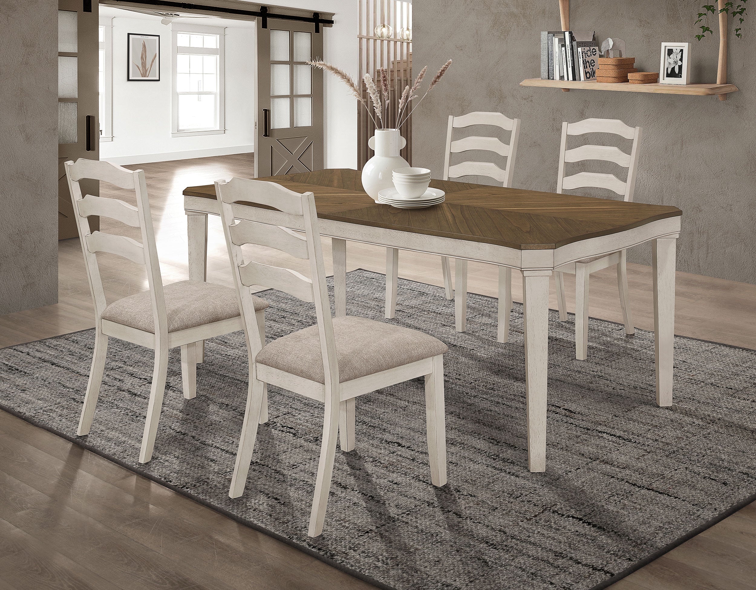 Best Furniture Outlet - Coaster - Ronnie 5-piece Rectangular Dining Table Set Rustic Cream - 108051-S5