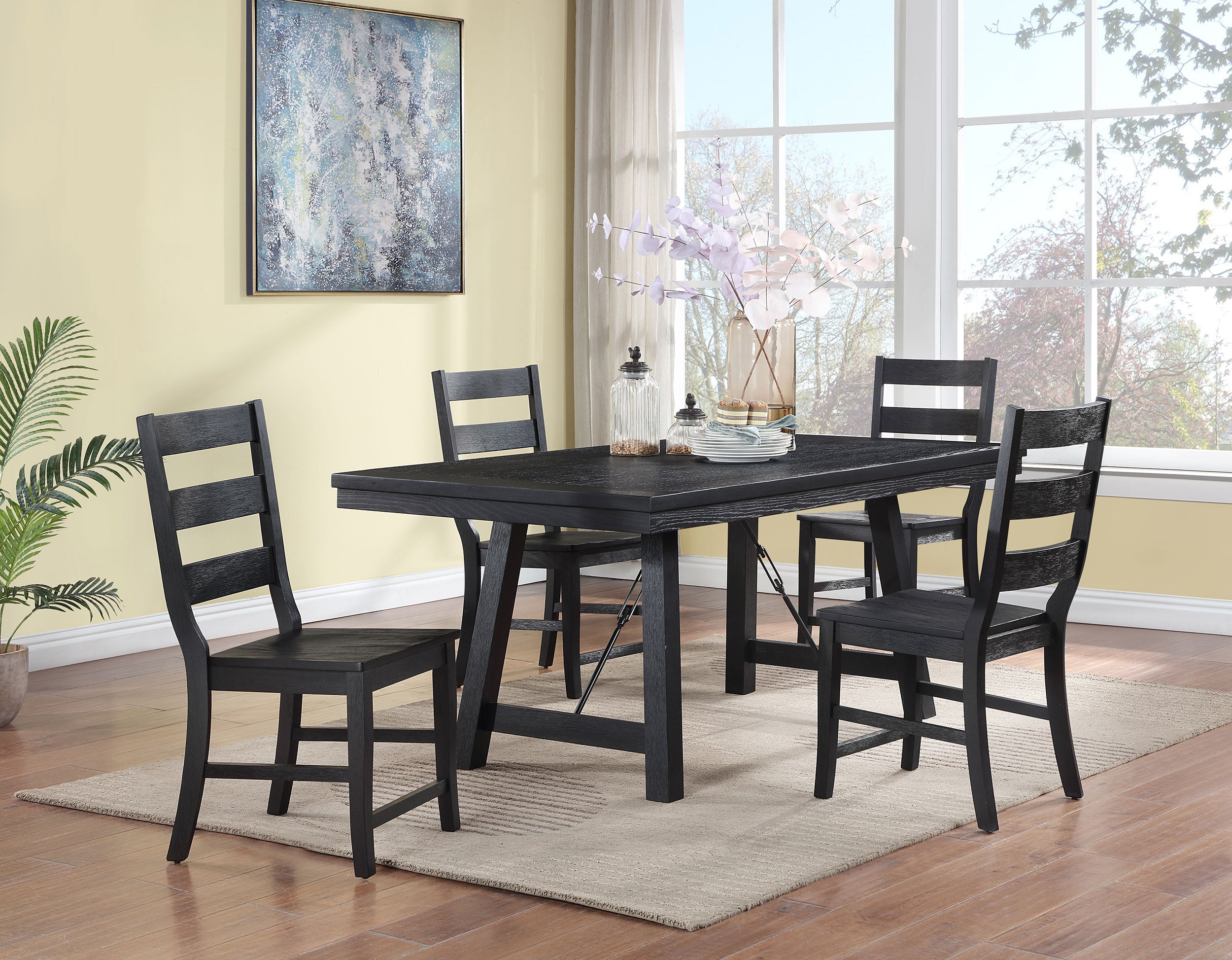 Best Furniture Outlet - Coaster - Newport 5-piece Rectangular Trestle Dining Table Set Black - 108141-S5