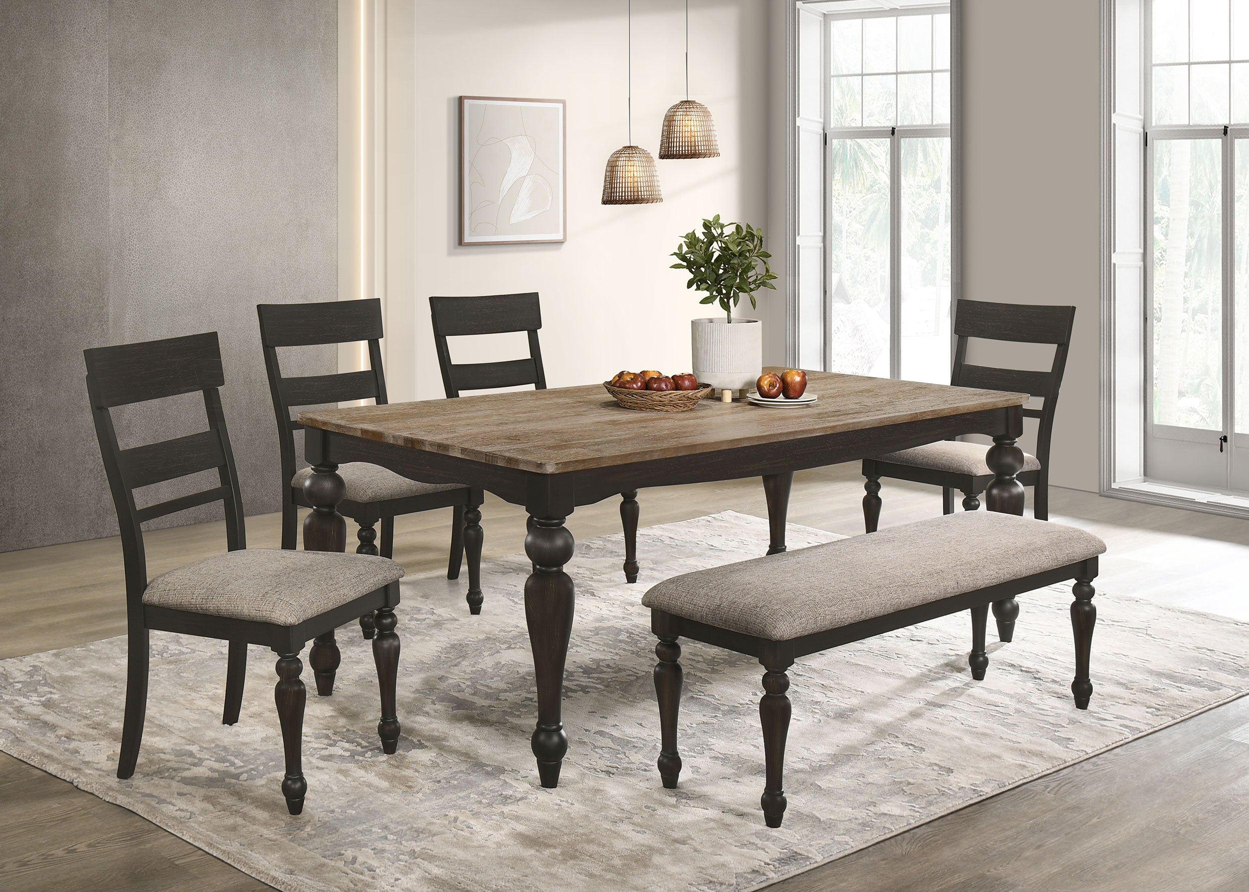 Best Furniture Outlet - Coaster - Bridget 6-piece Rectangular Dining Set Charcoal Sand Through - 108221-S6