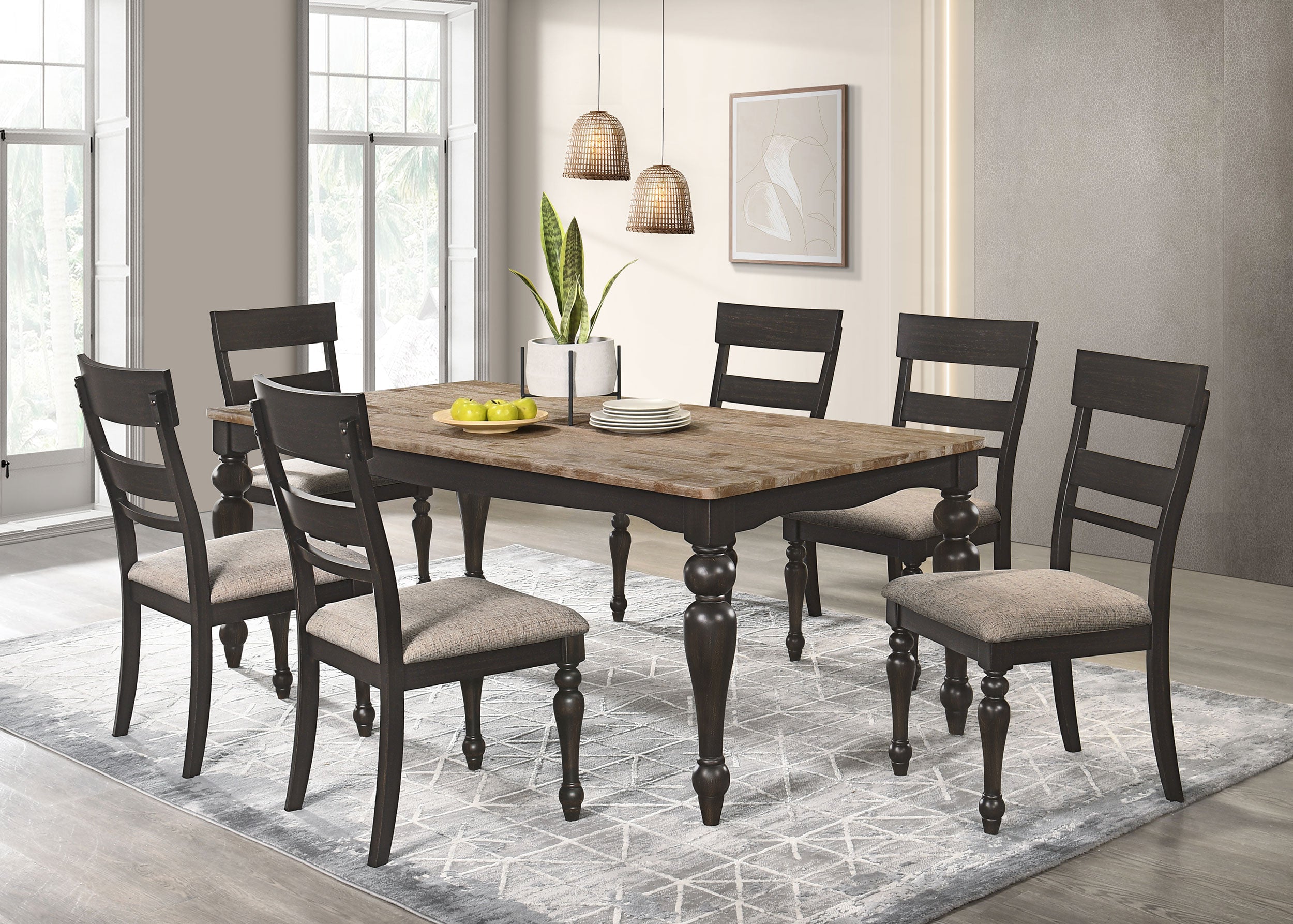 Best Furniture Outlet - Coaster - Bridget 7-piece Rectangular Dining Set Charcoal Sand Through - 108221-S7