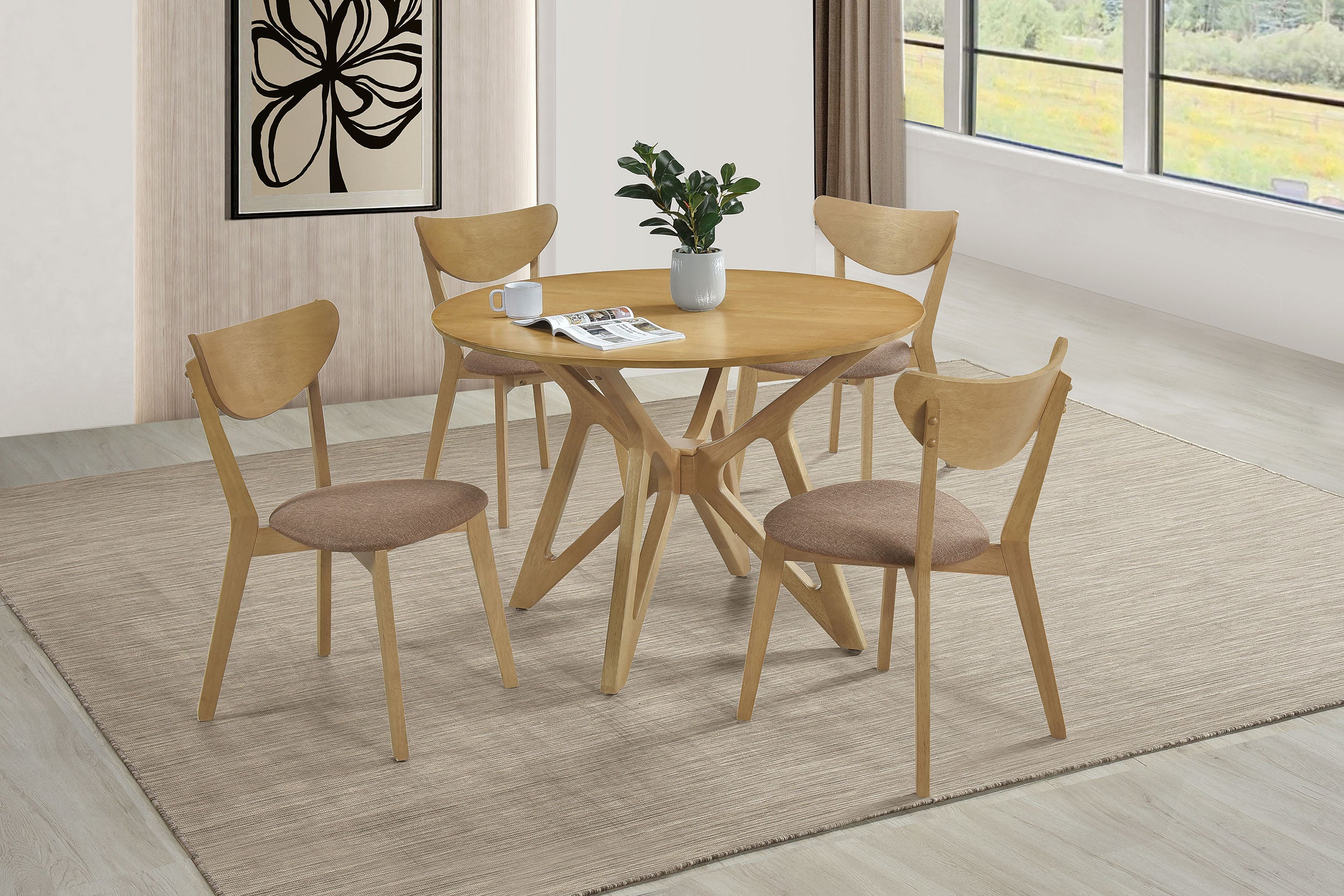 Best Furniture Outlet - Coaster - Elowen 5-piece Round Solid Wood Dining Set Light Walnut - 108440-S5
