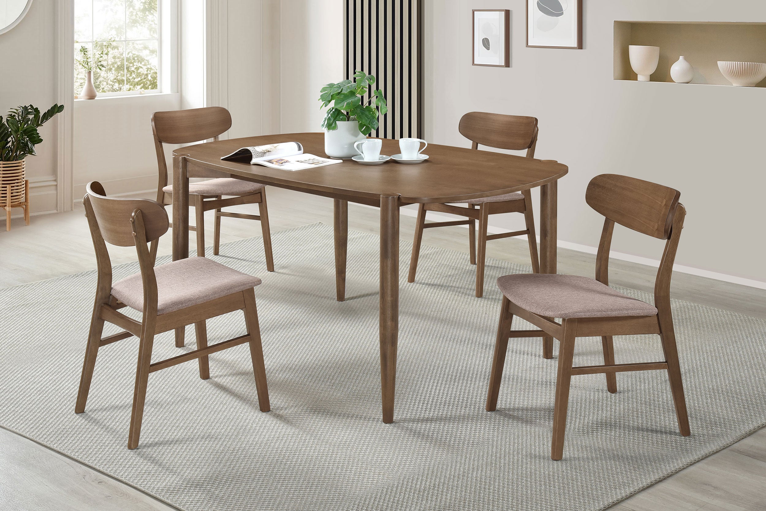 Best Furniture Outlet - Coaster - Dortch 5-piece Oval Solid Wood Dining Set Walnut - 108461-S5