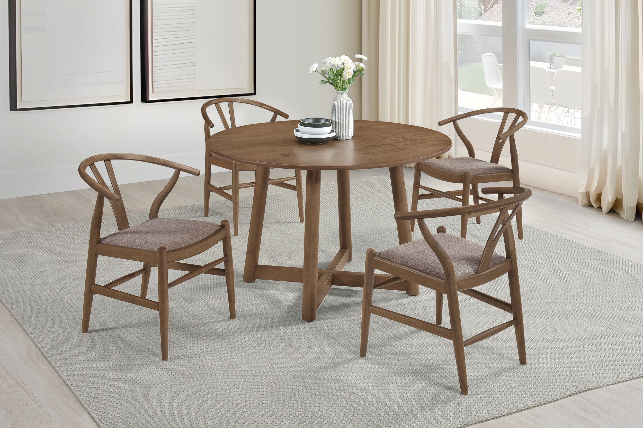 Best Furniture Outlet - Coaster - Dinah 5-piece Round Solid Wood Dining Set Walnut - 108471-S5