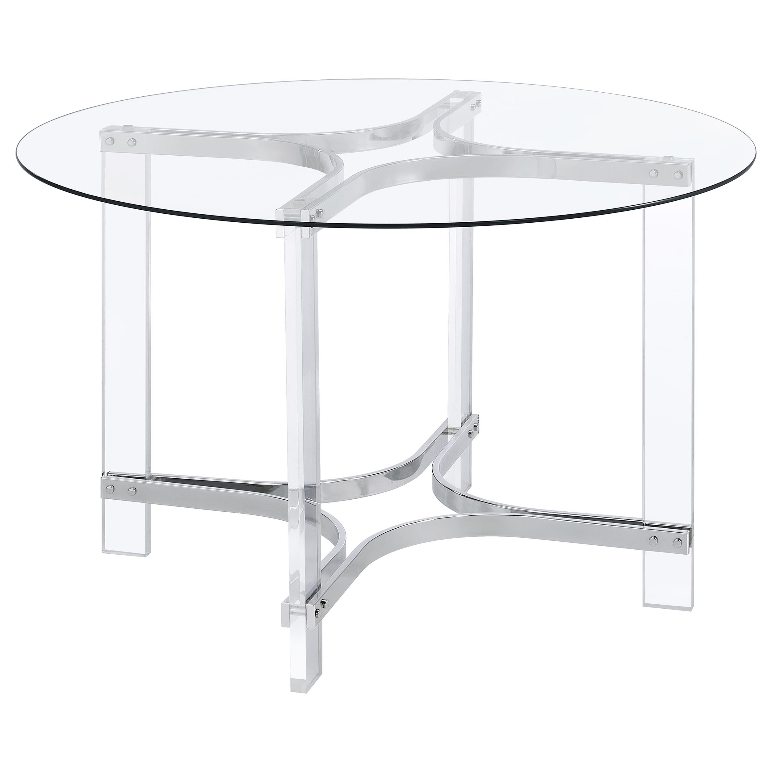 Best Furniture Outlet - Coaster - Keeling 47-inch Round Glass Top Acrylic Dining Table Chrome - 108501