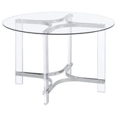 Best Furniture Outlet - Coaster - Keeling 47-inch Round Glass Top Acrylic Dining Table Chrome - 108501
