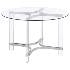 Best Furniture Outlet - Coaster - Keeling 47-inch Round Glass Top Acrylic Dining Table Chrome - 108501