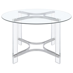 Keeling 47-inch Round Glass Top Acrylic Dining Table Chrome