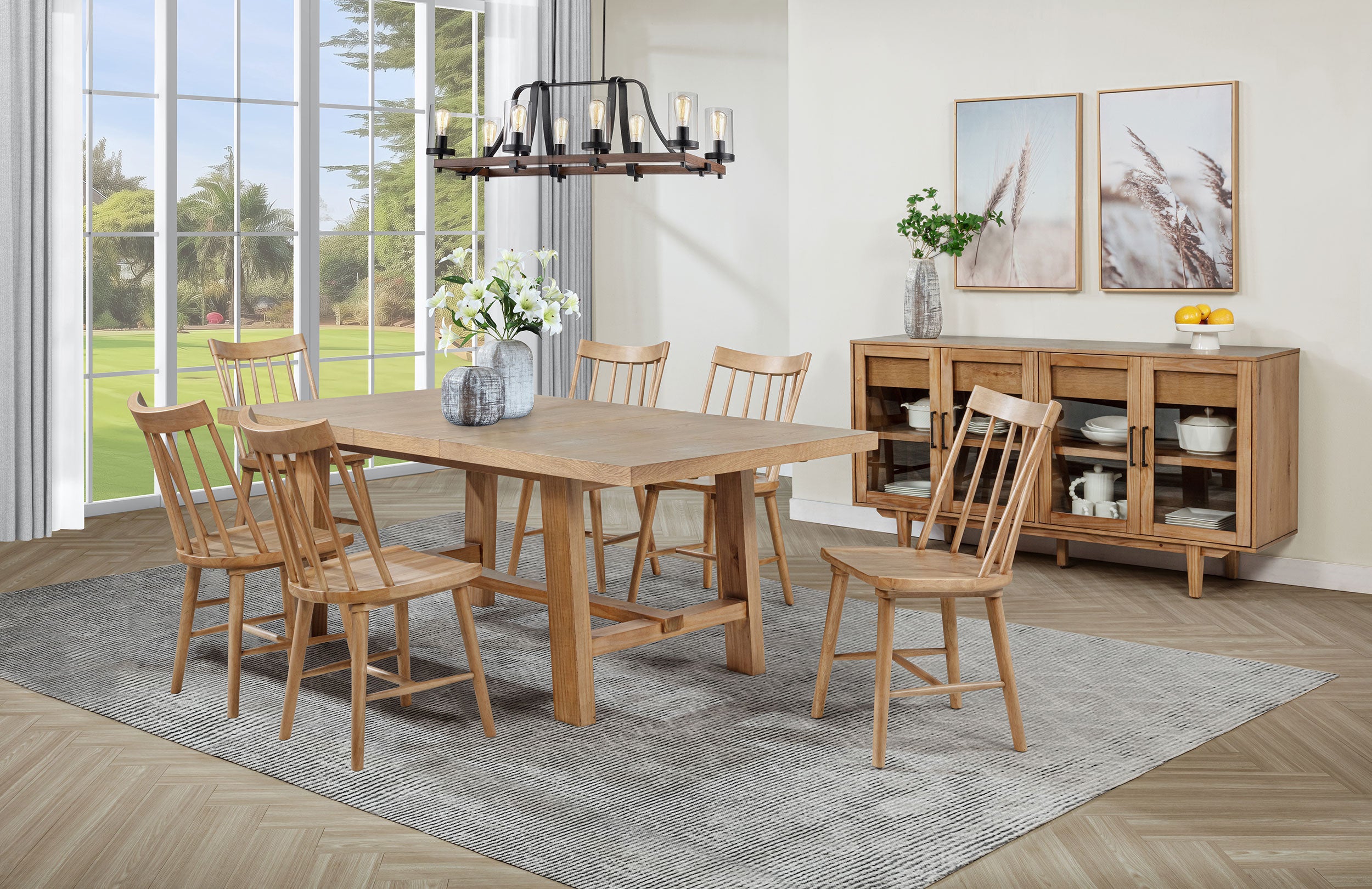 Best Furniture Outlet - Coaster - Middleton 7-piece Extension Leaf Dining Set Natural Brown - 108540-S7N