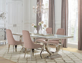 Best Furniture Outlet - Coaster - Antoine 5-piece Rectangular Glass Top Dining Table Set Pink - 108811-S5P