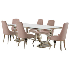 Antoine 7-piece Rectangular Glass Top Dining Table Set Pink