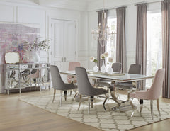 Best Furniture Outlet - Coaster - Antoine 7-piece Rectangular Glass Top Dining Set Grey & Pink - 108811-S7
