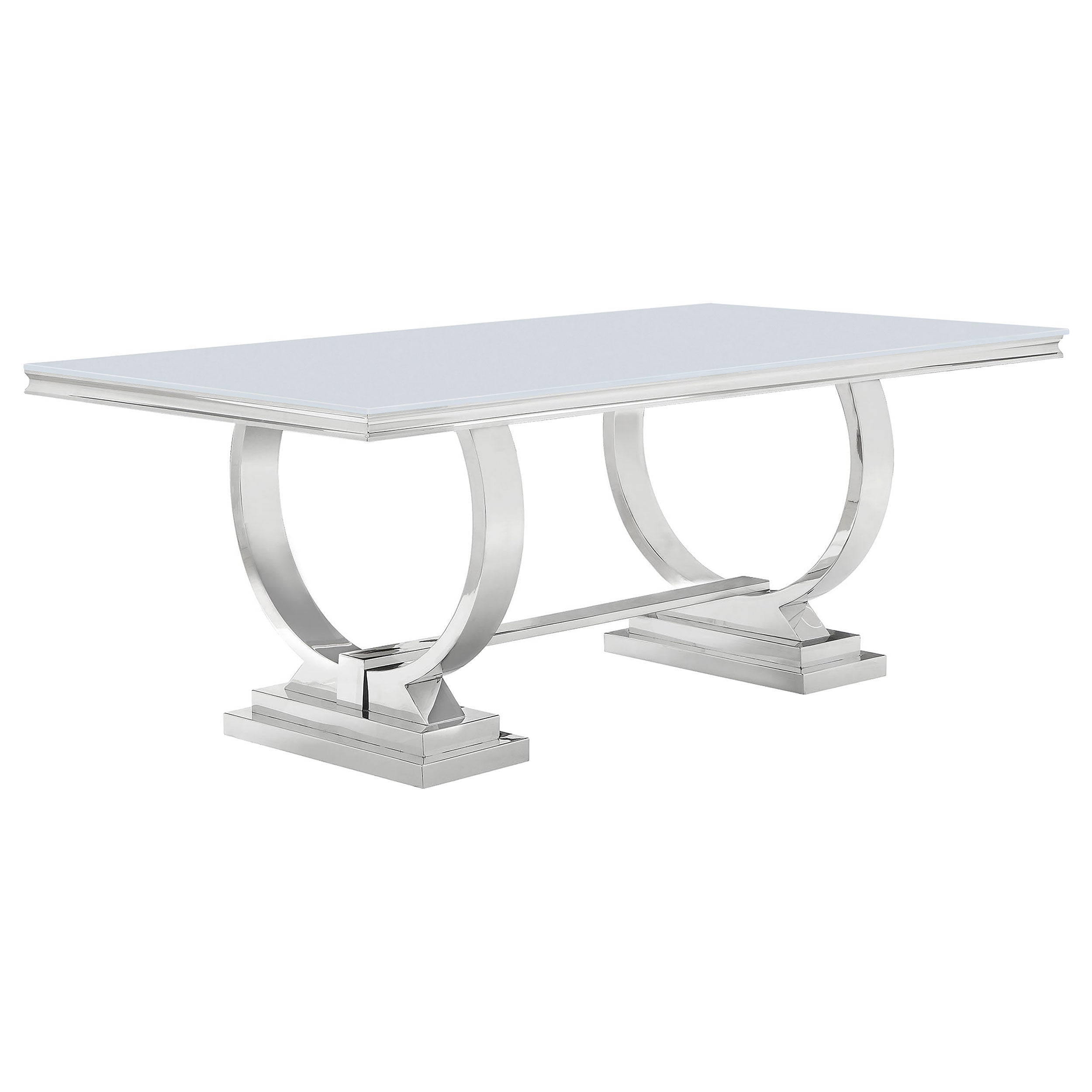 Best Furniture Outlet - Coaster - Antoine Rectangular 95-inch Glass Top Dining Table White - 108811