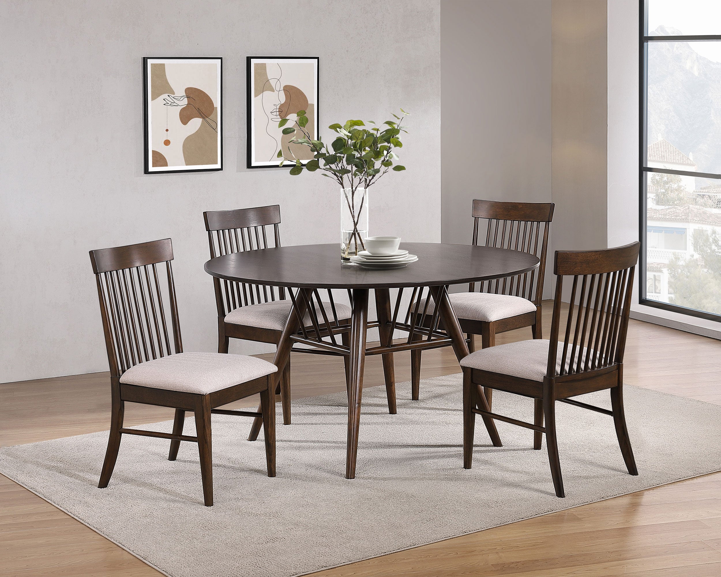Best Furniture Outlet - Coaster - Everton 5-piece Round 53-inch Dining Table Set Dark Walnut - 108891-S5