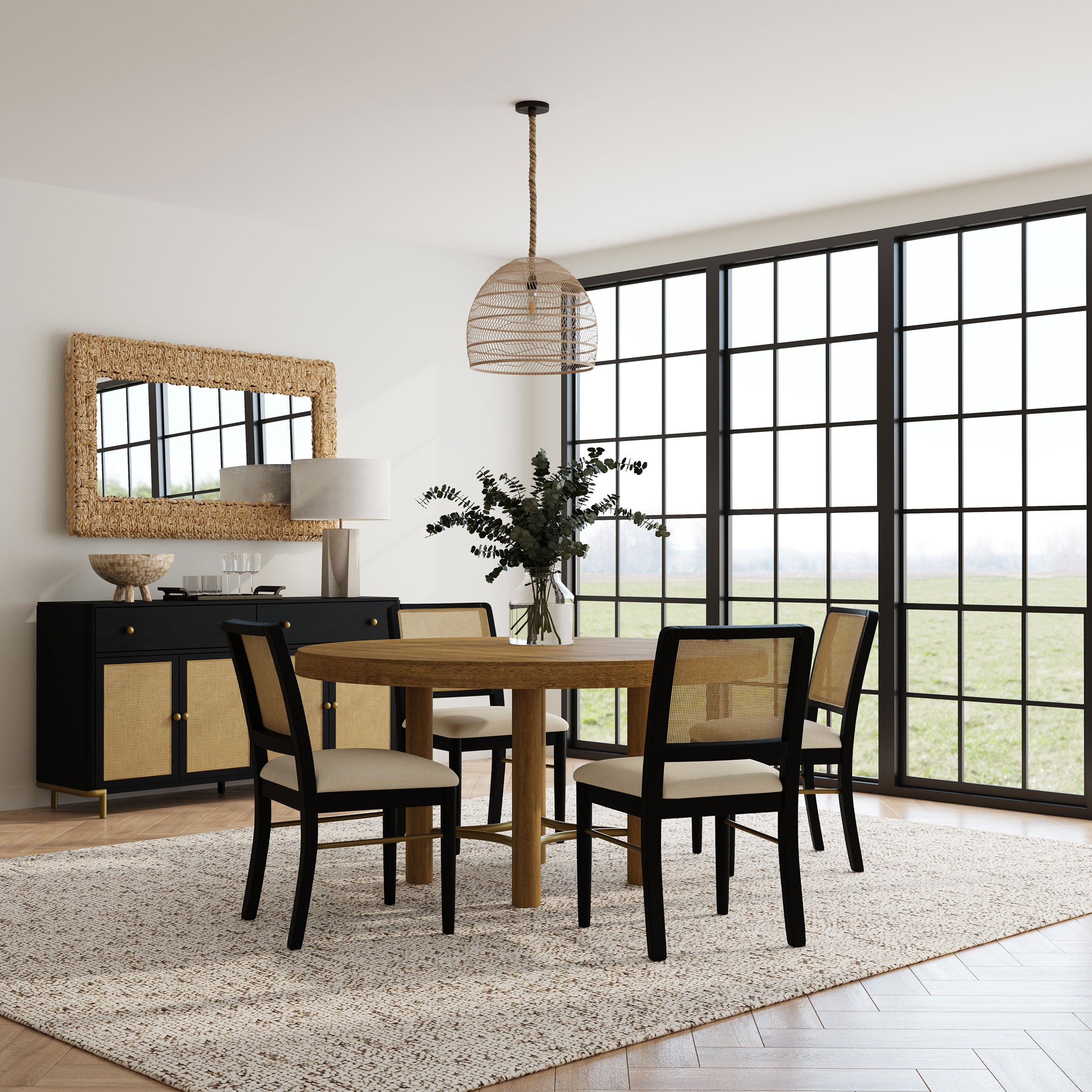 Best Furniture Outlet - Coaster - Arini 5-piece Round Dining Table Set Sand Wash and Black - 108930-S5B