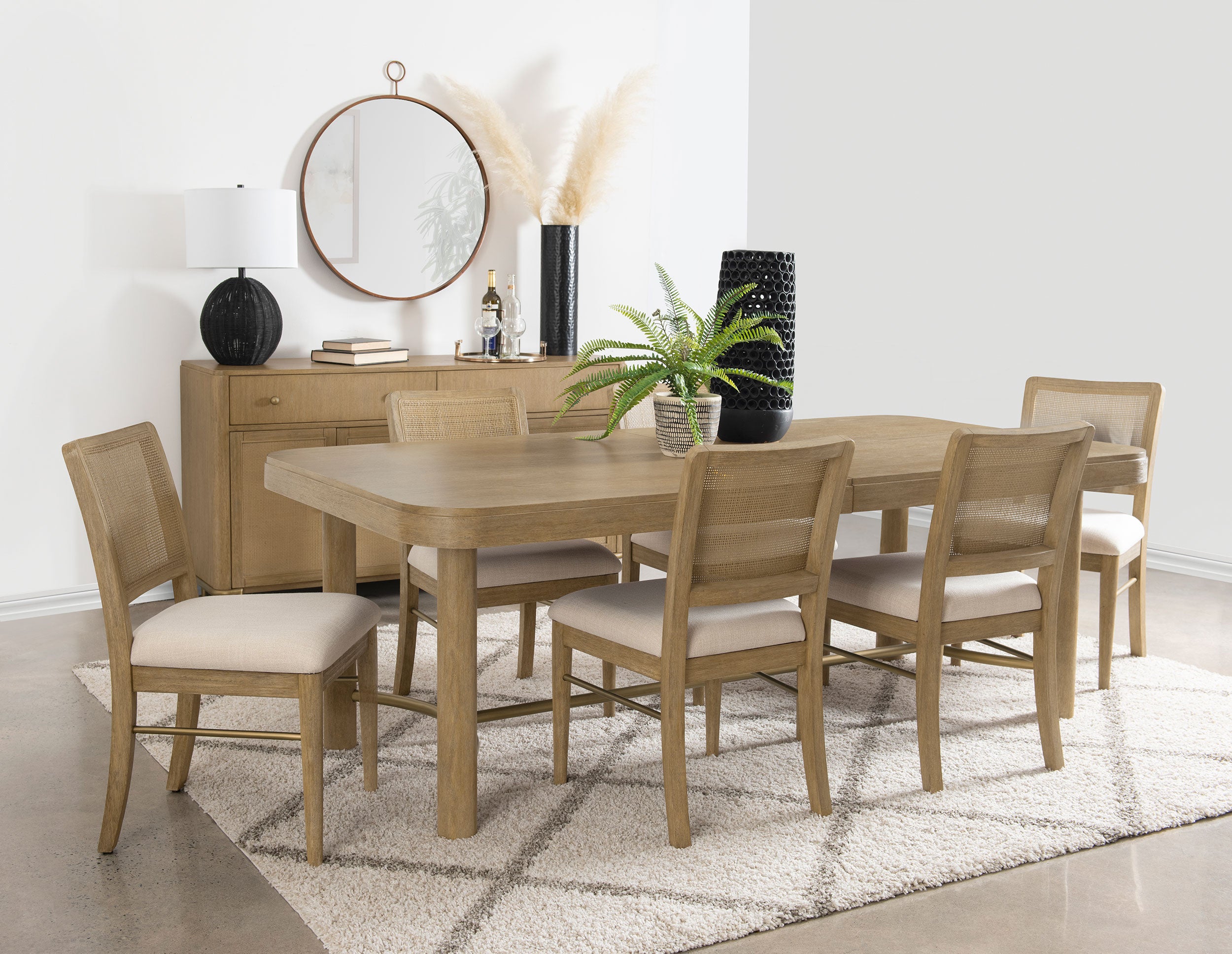 Best Furniture Outlet - Coaster - Arini 7-piece Extension Leaf Dining Table Set Sand Wash - 108931-S7W
