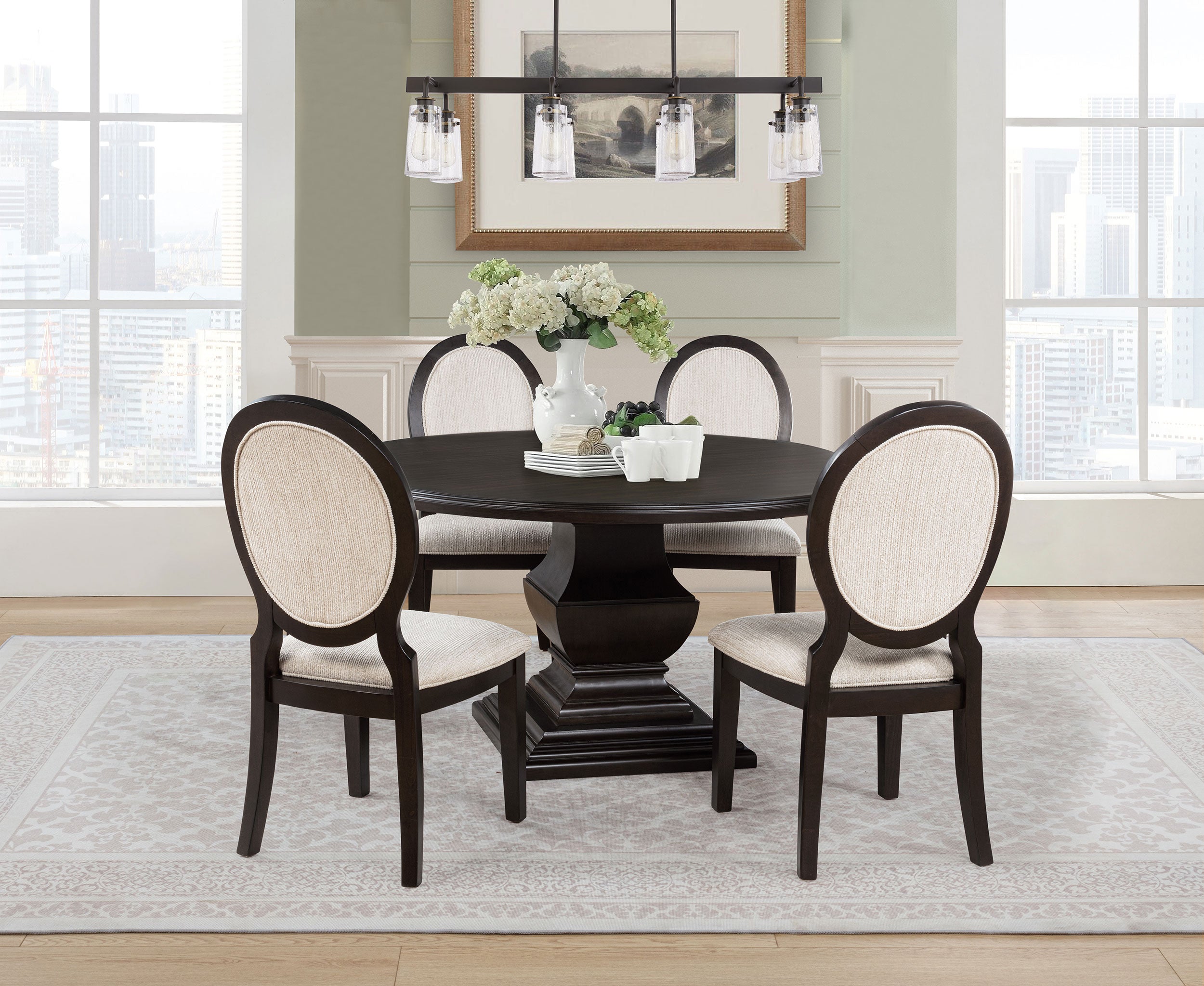 Best Furniture Outlet - Coaster - Twyla 5-piece Round Wood Dining Room Table Set Dark Cocoa - 109230-S5