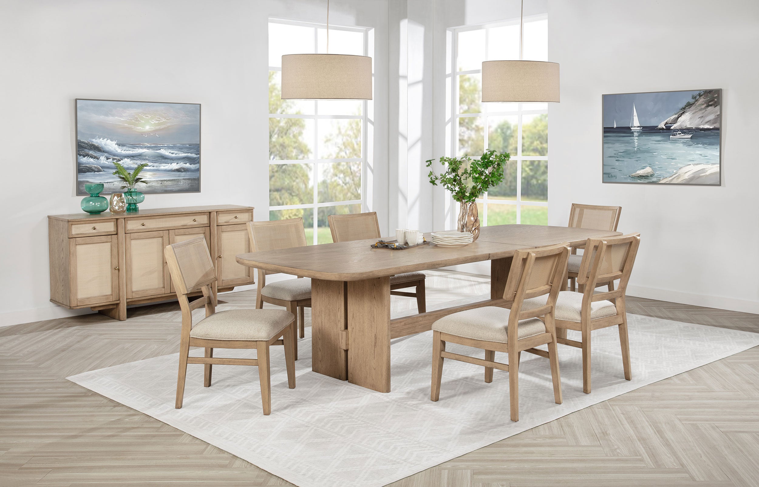 Best Furniture Outlet - Coaster - Kailani 7-piece Rectangular Wood Dining Table Set Beige Oak - 109381-S7