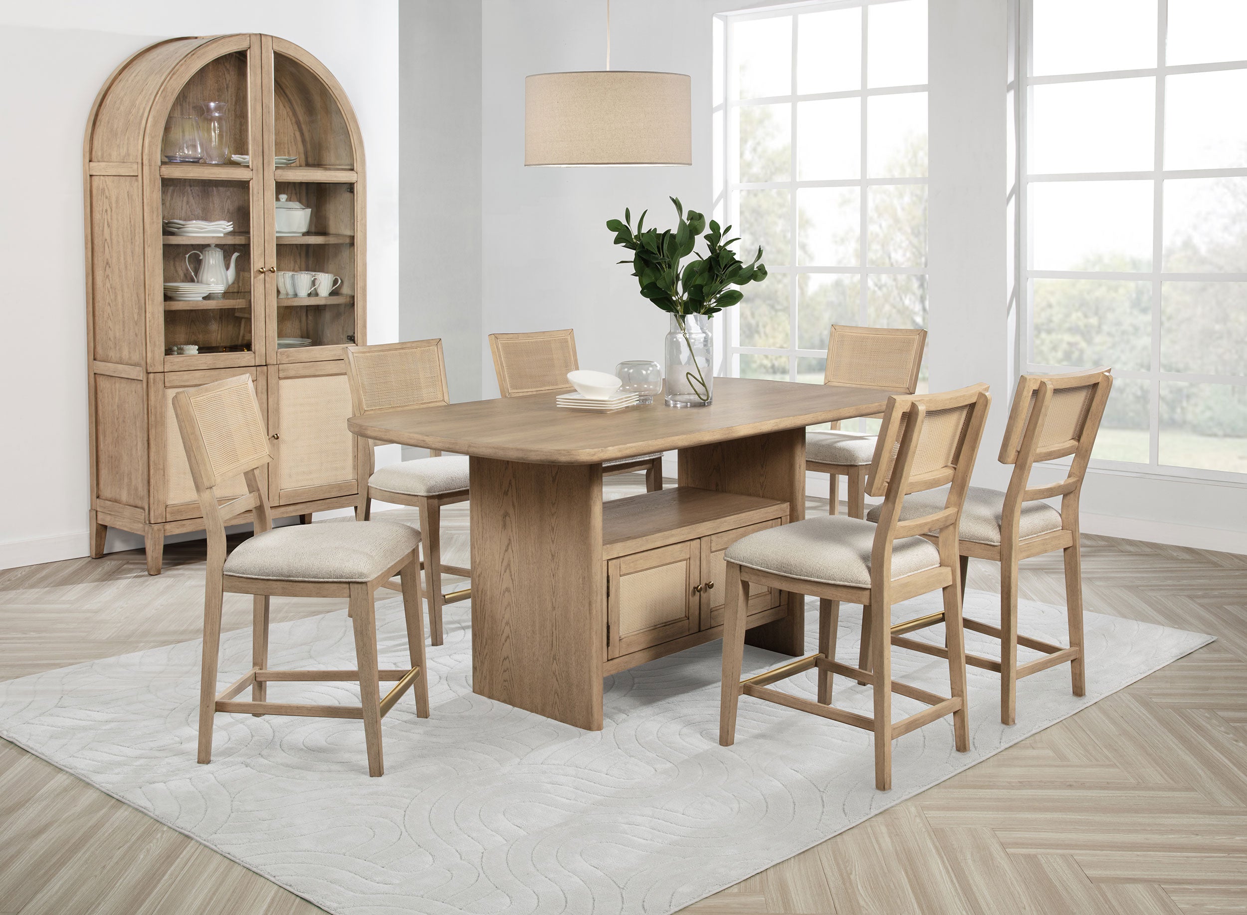 Best Furniture Outlet - Coaster - Kailani 7-piece Wood Counter Height Dining Set Beige Oak - 109388-S7
