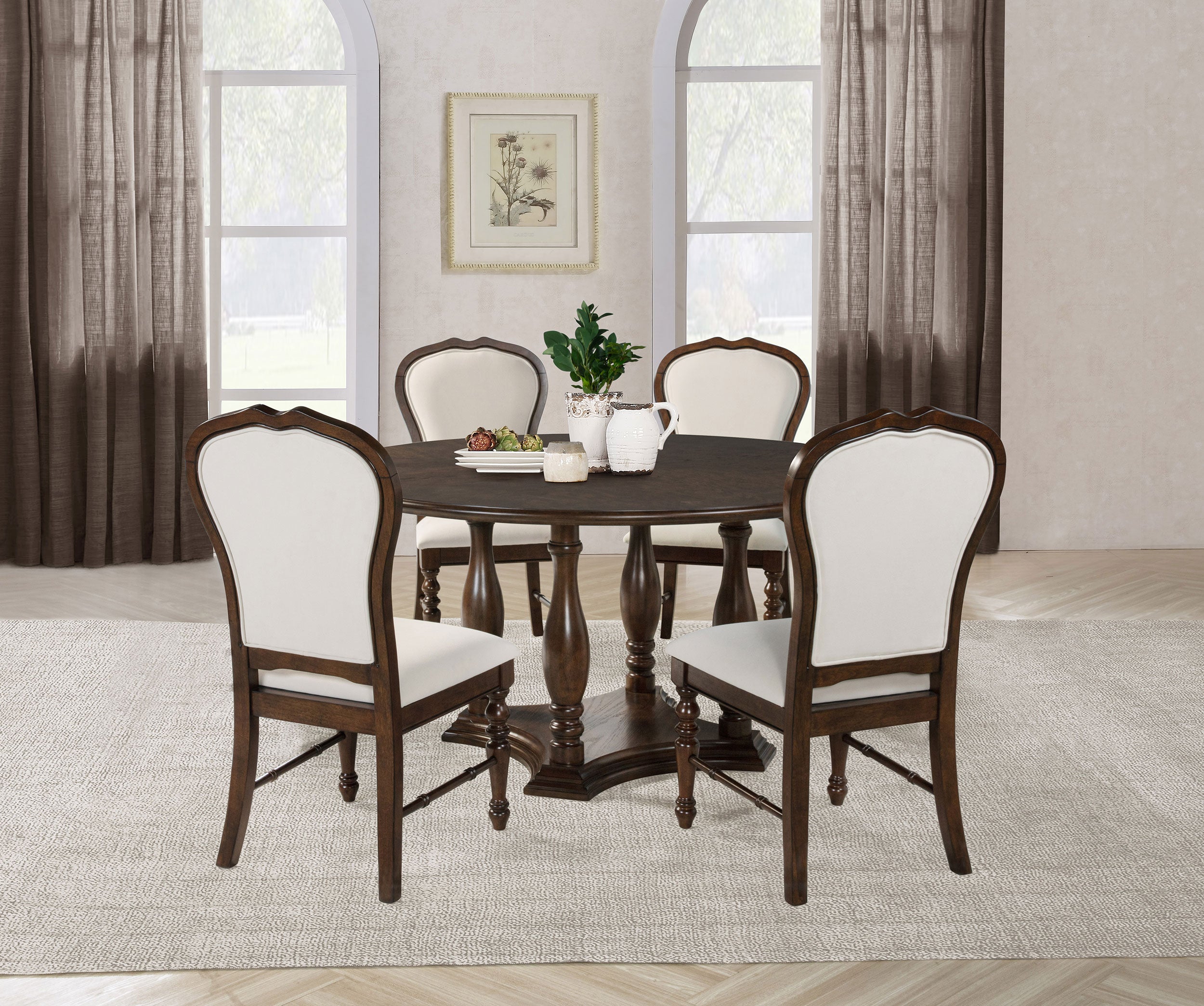Best Furniture Outlet - Coaster - Landon 5-piece 60-inch Round Dining Table Set Rich Brown - 109400-S5