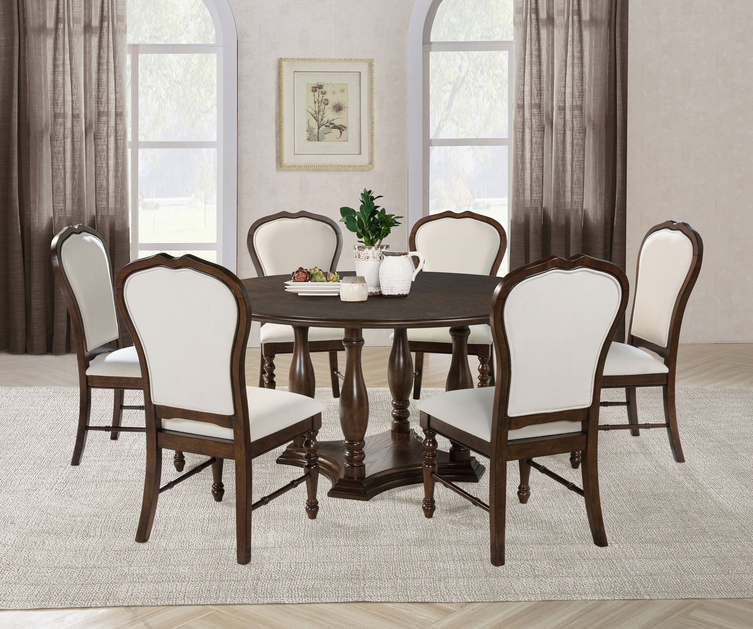 Best Furniture Outlet - Coaster - Landon 7-piece 60-inch Round Dining Table Set Rich Brown - 109400-S7