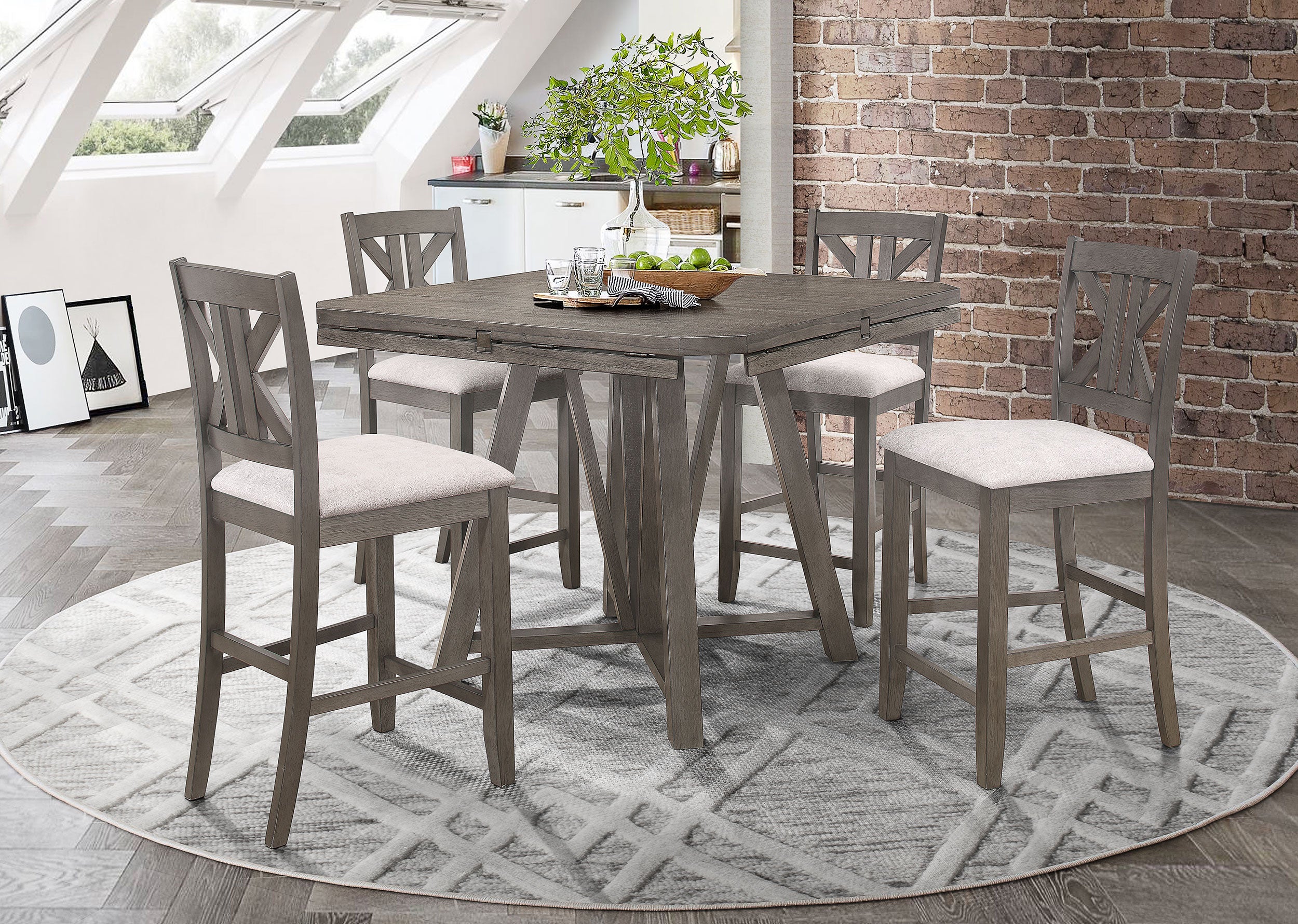 Best Furniture Outlet - Coaster - Athens 5-piece Drop Leaf Counter Height Dining Set Barn Grey - 109858-S5