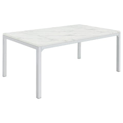 Best Furniture Outlet - Coaster - Athena Rectangular 64-inch Faux Marble Dining Table Chrome - 110101